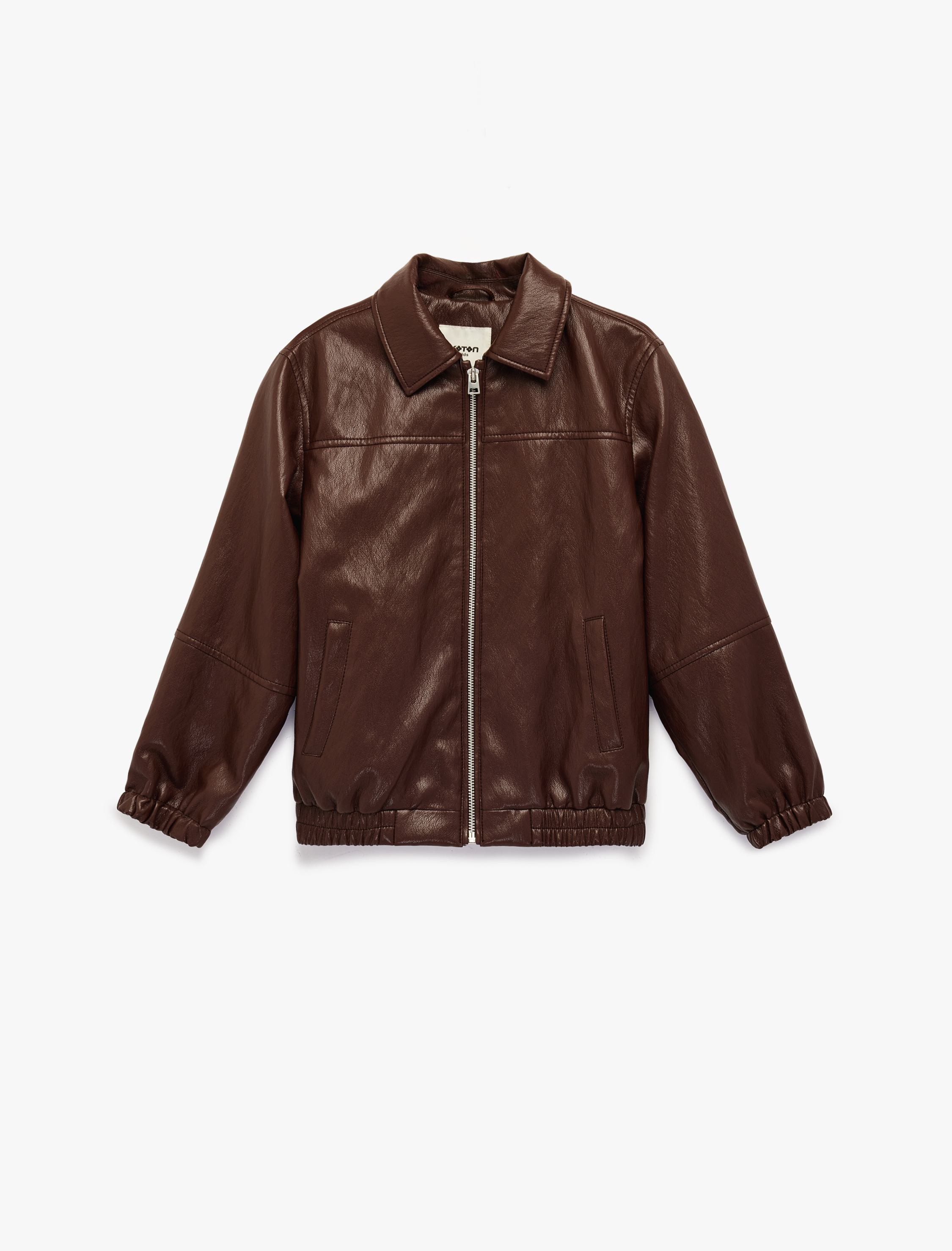  Kız Çocuk Uzun Kollu Gömlek Yaka Fermuarlı Suni Deri Ceket