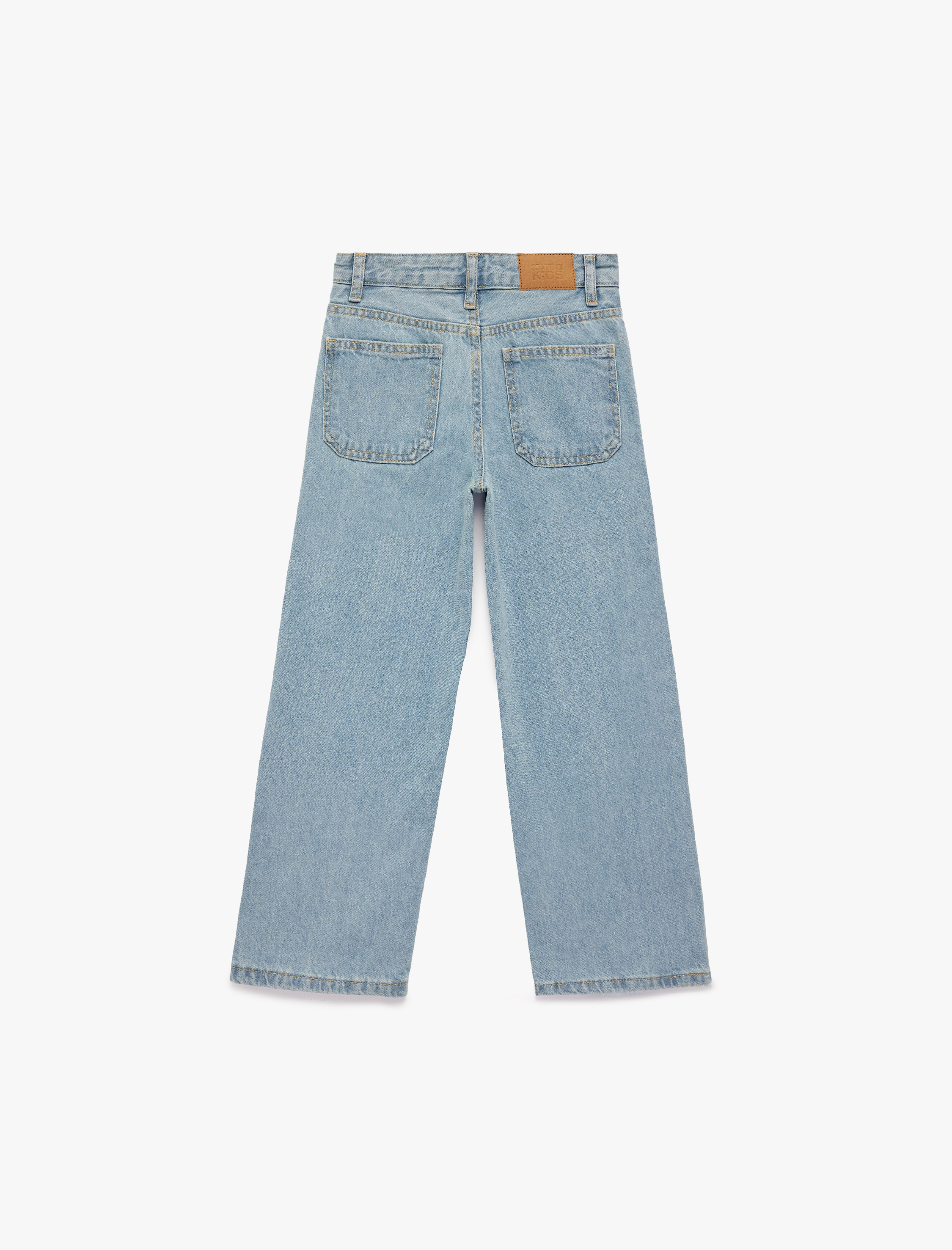  Kız Çocuk Pamuklu Rahat Kesim Geniş Paça Denim Pantolon