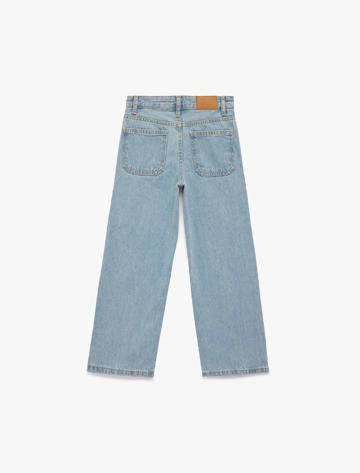 Kız Çocuk Pamuklu Rahat Kesim Geniş Paça Denim Pantolon