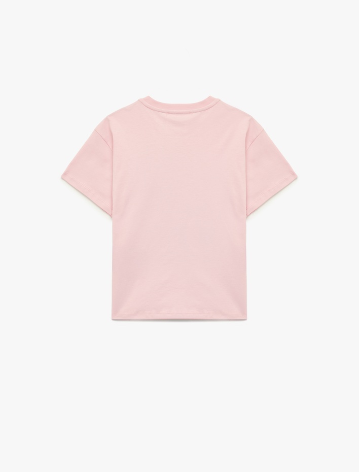 Kız Çocuk Köpek Baskılı Fiyonk Detaylı Bisiklet Yaka Kısa Kollu Pamuklu Tişört