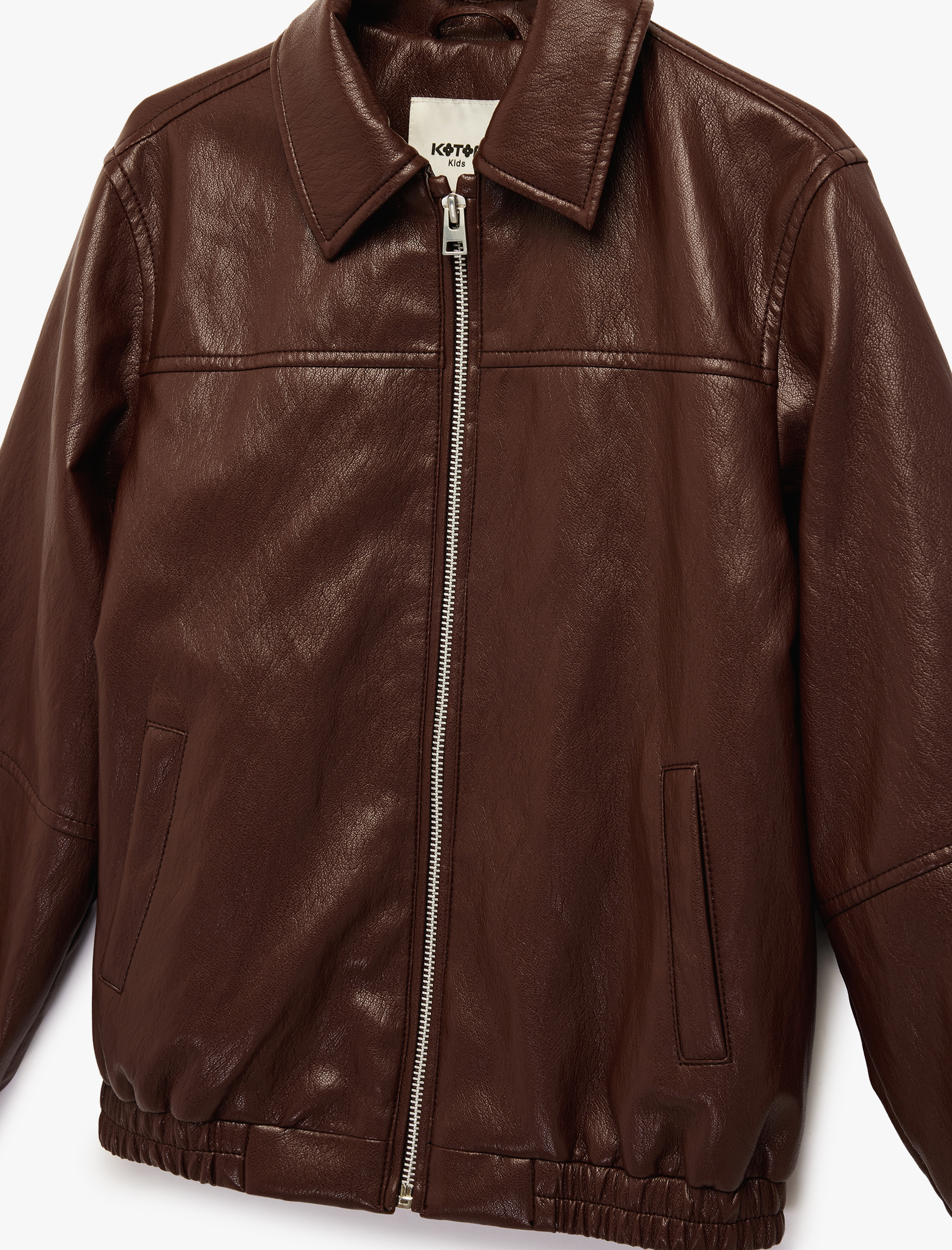  Kız Çocuk Uzun Kollu Gömlek Yaka Fermuarlı Suni Deri Ceket