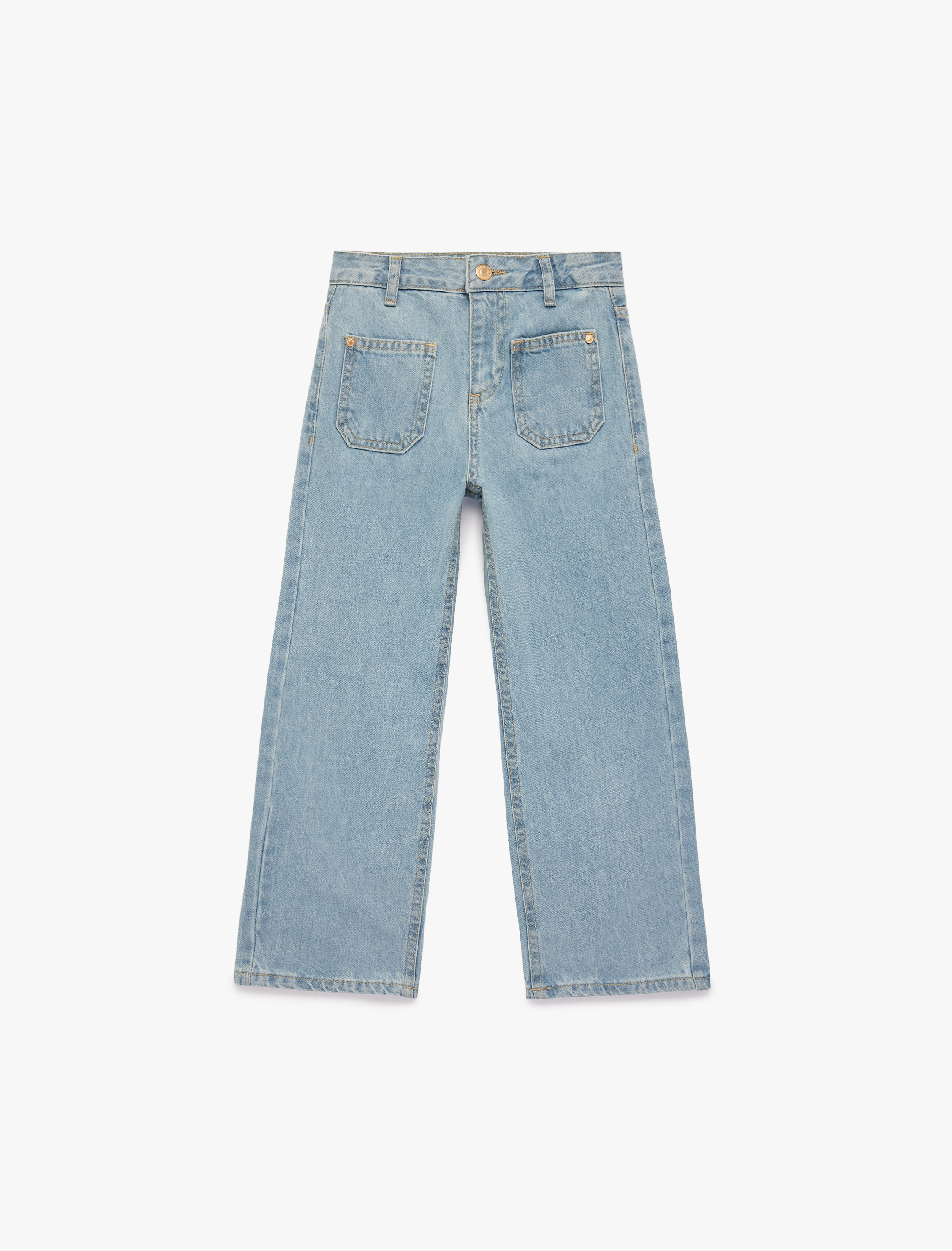  Kız Çocuk Pamuklu Rahat Kesim Geniş Paça Denim Pantolon