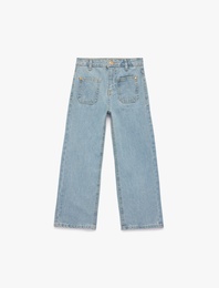 Pamuklu Rahat Kesim Geniş Paça Denim Pantolon