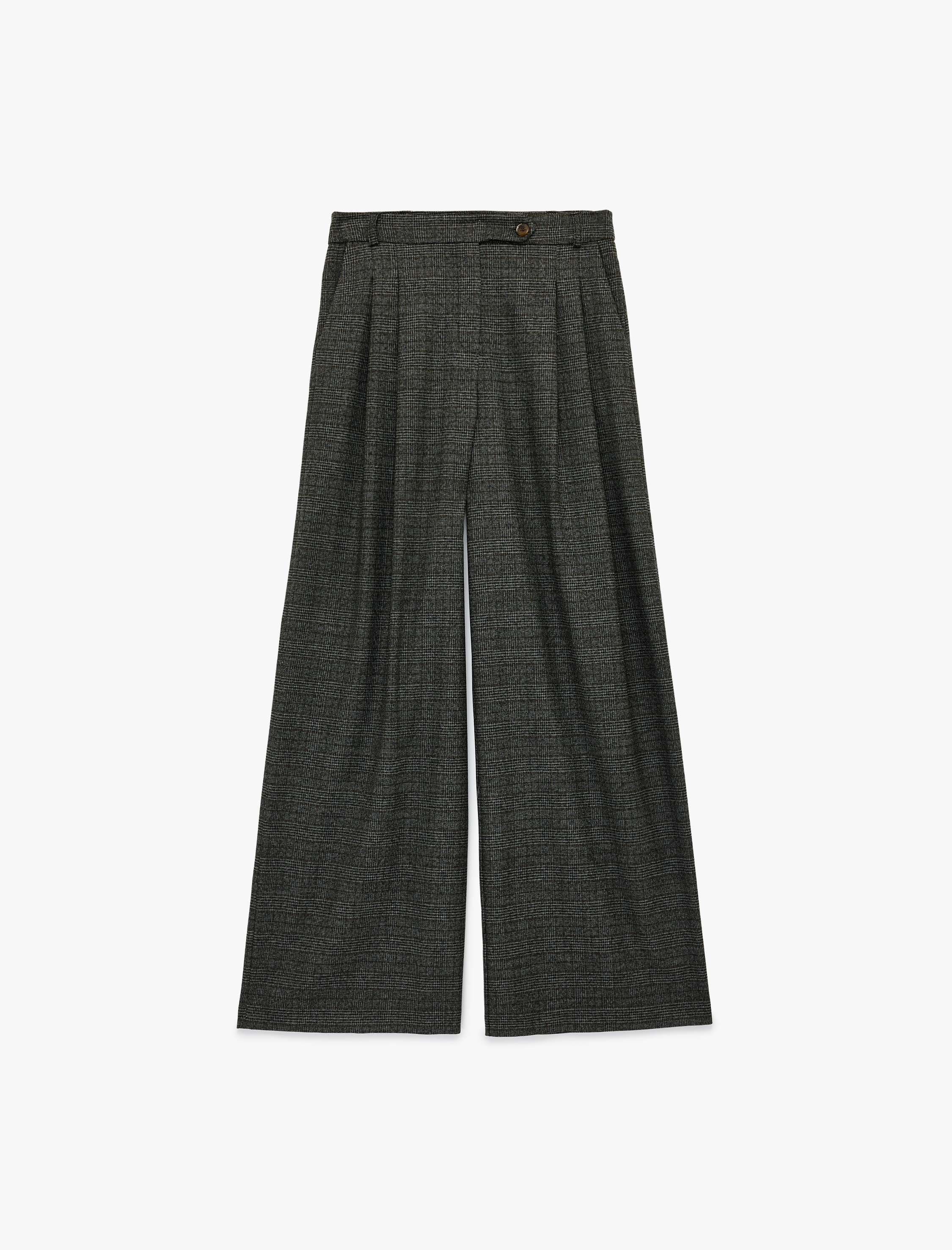   Cepli Geniş Paça Pileli Ekose Palazzo Pantolon