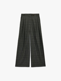 Cepli Geniş Paça Pileli Ekose Palazzo Pantolon