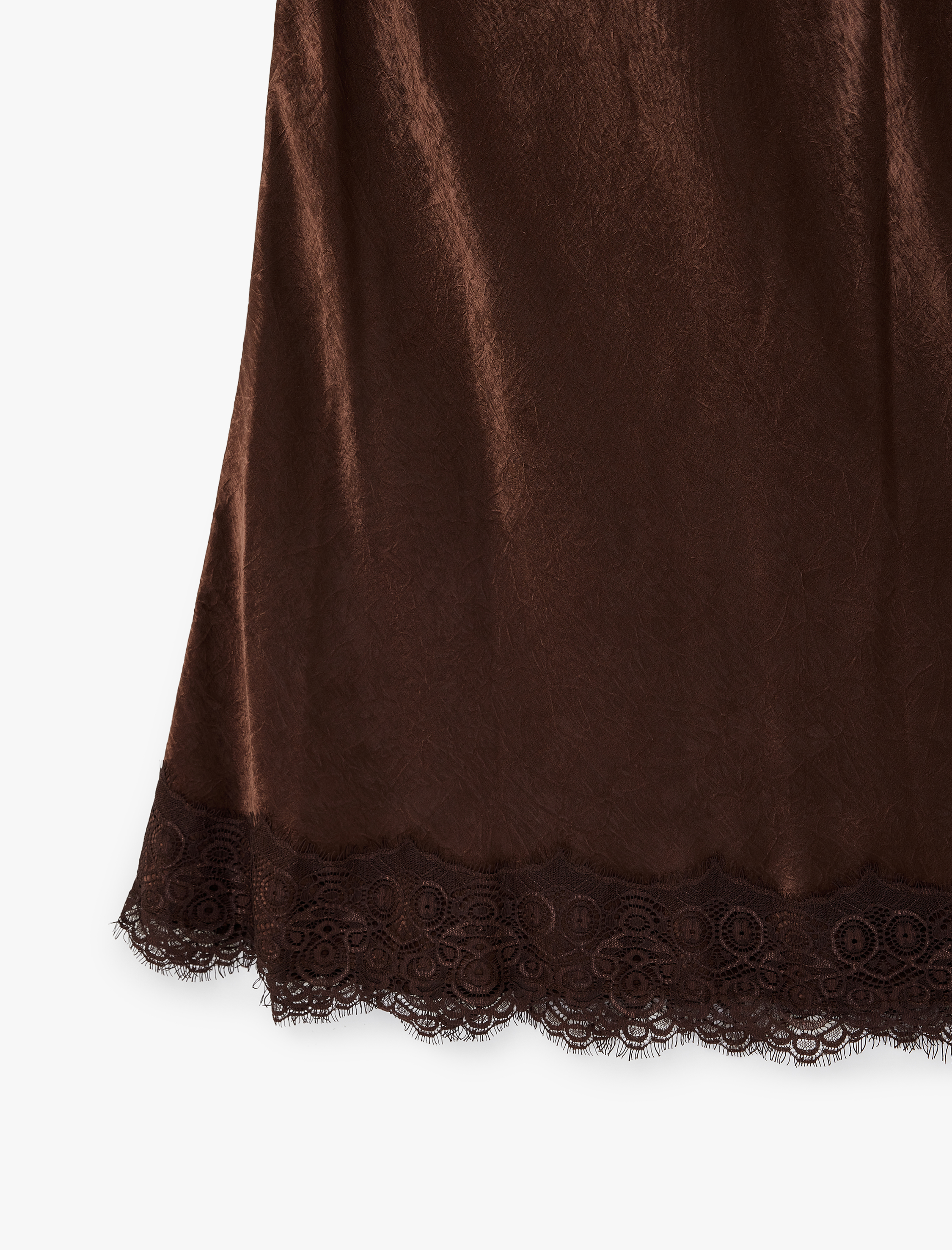   Slim Fit Dantel Detaylı Dokulu Saten Görünümlü Midi Etek