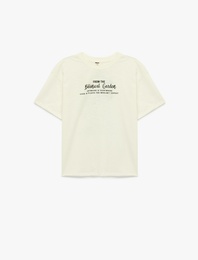 Pamuklu Kısa Kollu Bisiklet Yaka Baskılı Oversize Tişört