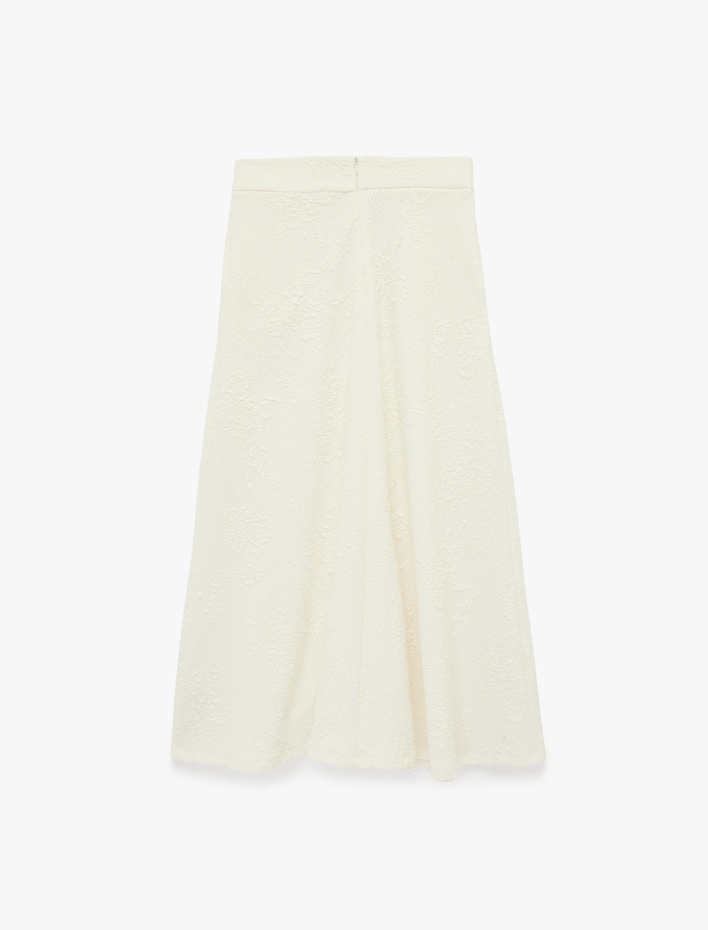  Rahat Kalıp Midi Floral Dokulu Etek