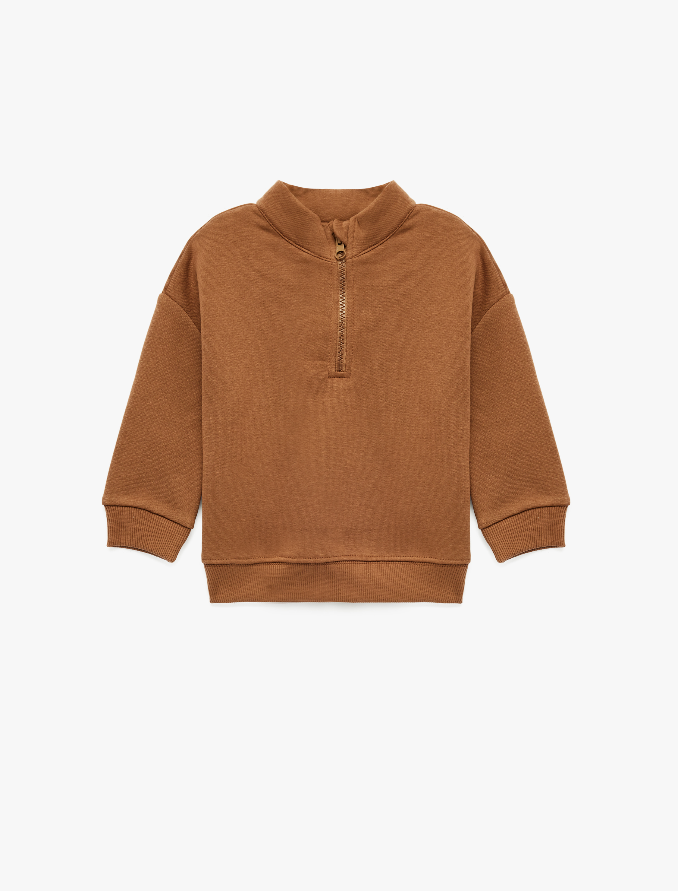  Erkek Bebek Pamuklu Uzun Kollu Yarım Fermuarlı Dik Yaka Sweatshirt