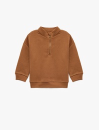 Pamuklu Uzun Kollu Yarım Fermuarlı Dik Yaka Sweatshirt