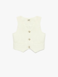 V Yaka Düğme Detaylı Kolsuz Yelek