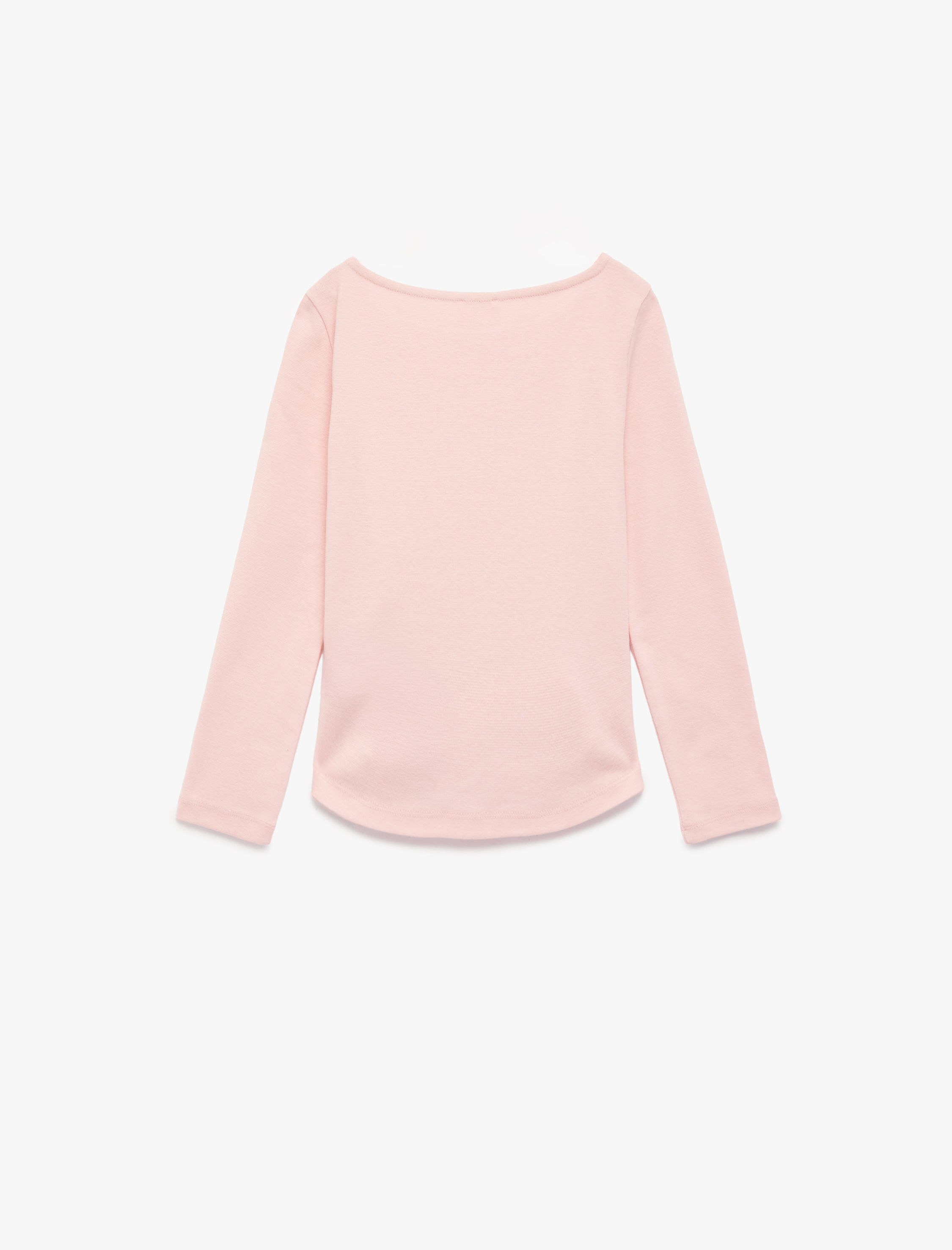  Kız Çocuk Pamuklu Kayık Yaka Büzgülü Uzun Kollu Tişört