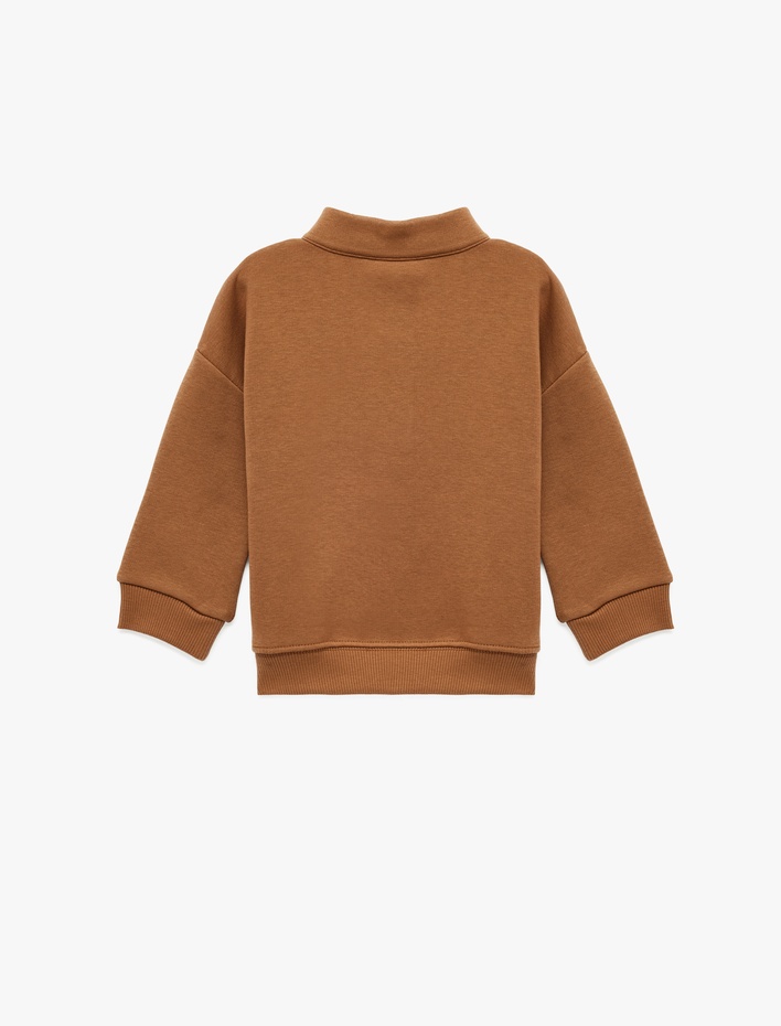 Erkek Bebek Pamuklu Uzun Kollu Yarım Fermuarlı Dik Yaka Sweatshirt
