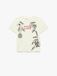 Lisanslı Marvel Baskılı Kısa Kollu Bisiklet Yaka Pamuklu Oversize Tişört