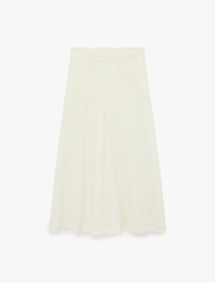 Rahat Kalıp Midi Floral Dokulu Etek