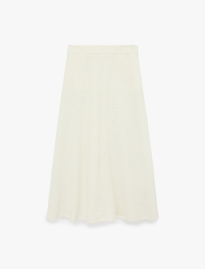  Rahat Kalıp Midi Floral Dokulu Etek