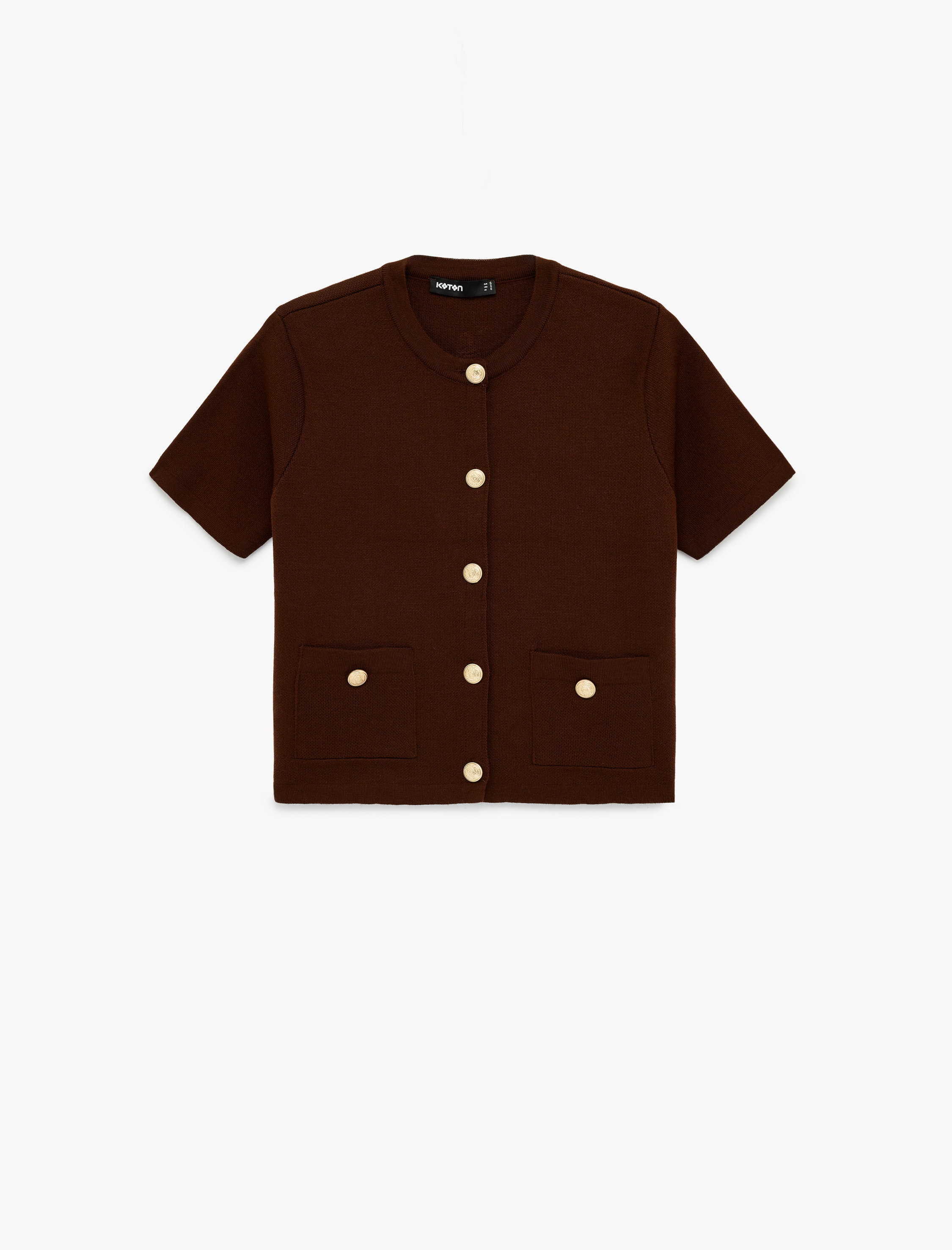   Kısa Kollu Bisiklet Yaka Cepli Triko Hırka