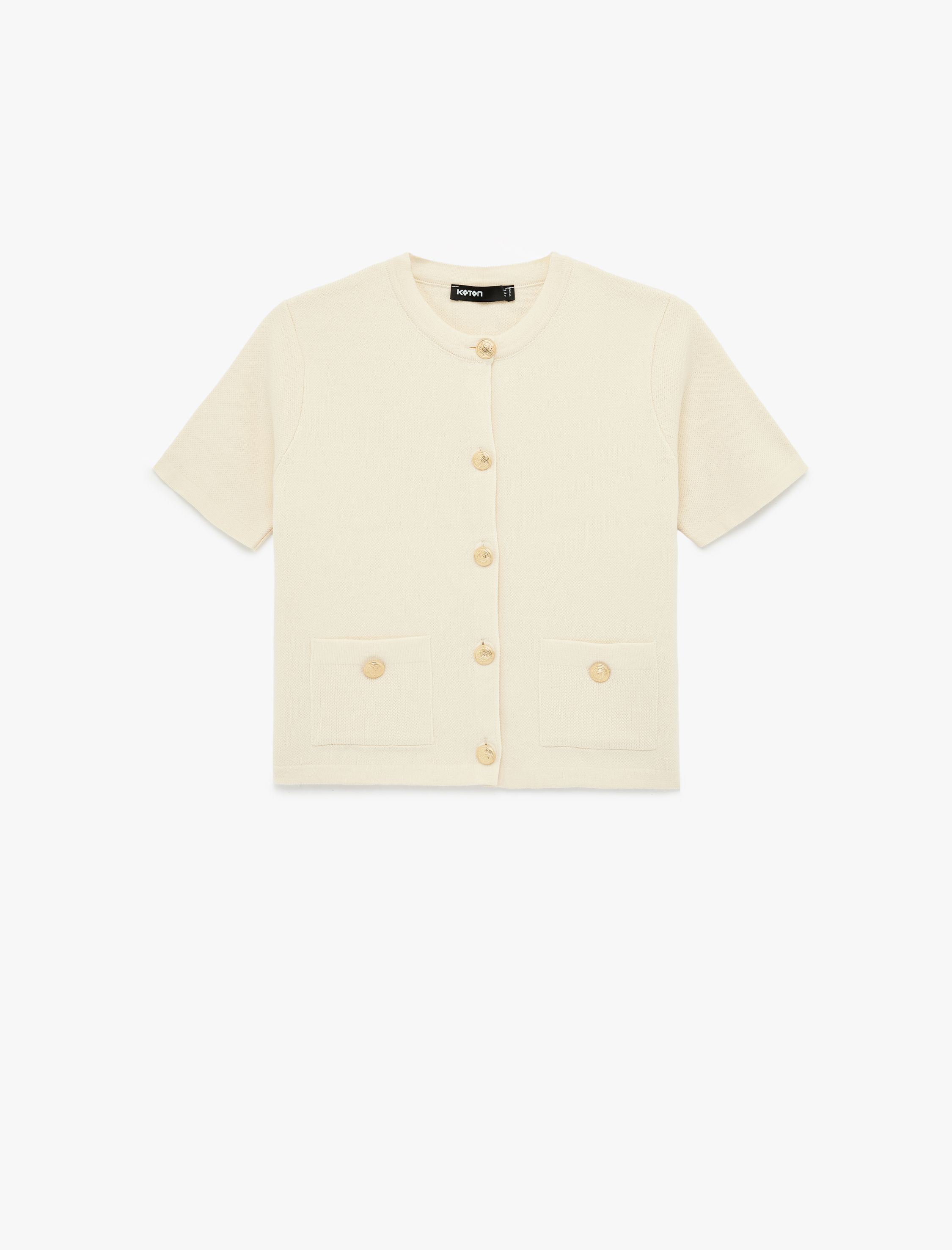   Kısa Kollu Bisiklet Yaka Cepli Triko Hırka