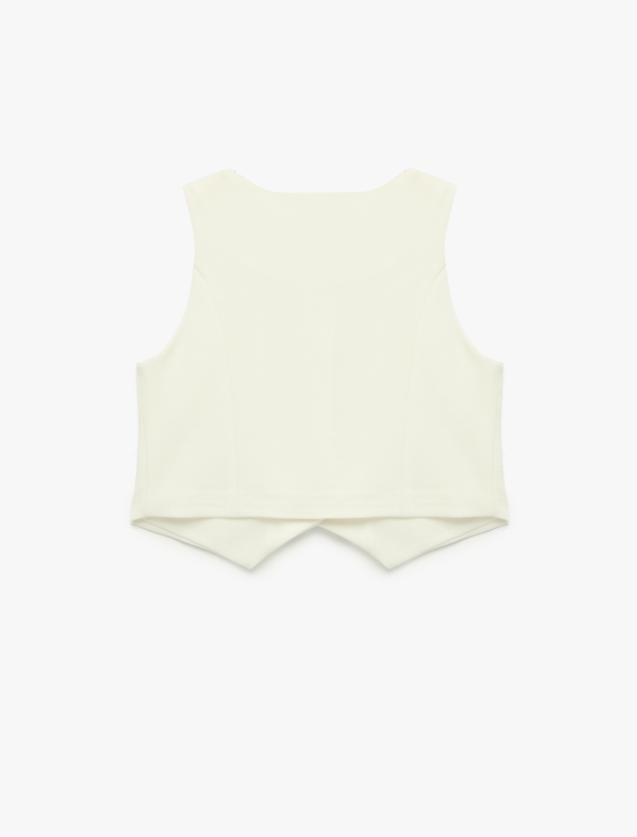 Kız Çocuk V Yaka Düğme Detaylı Kolsuz Yelek