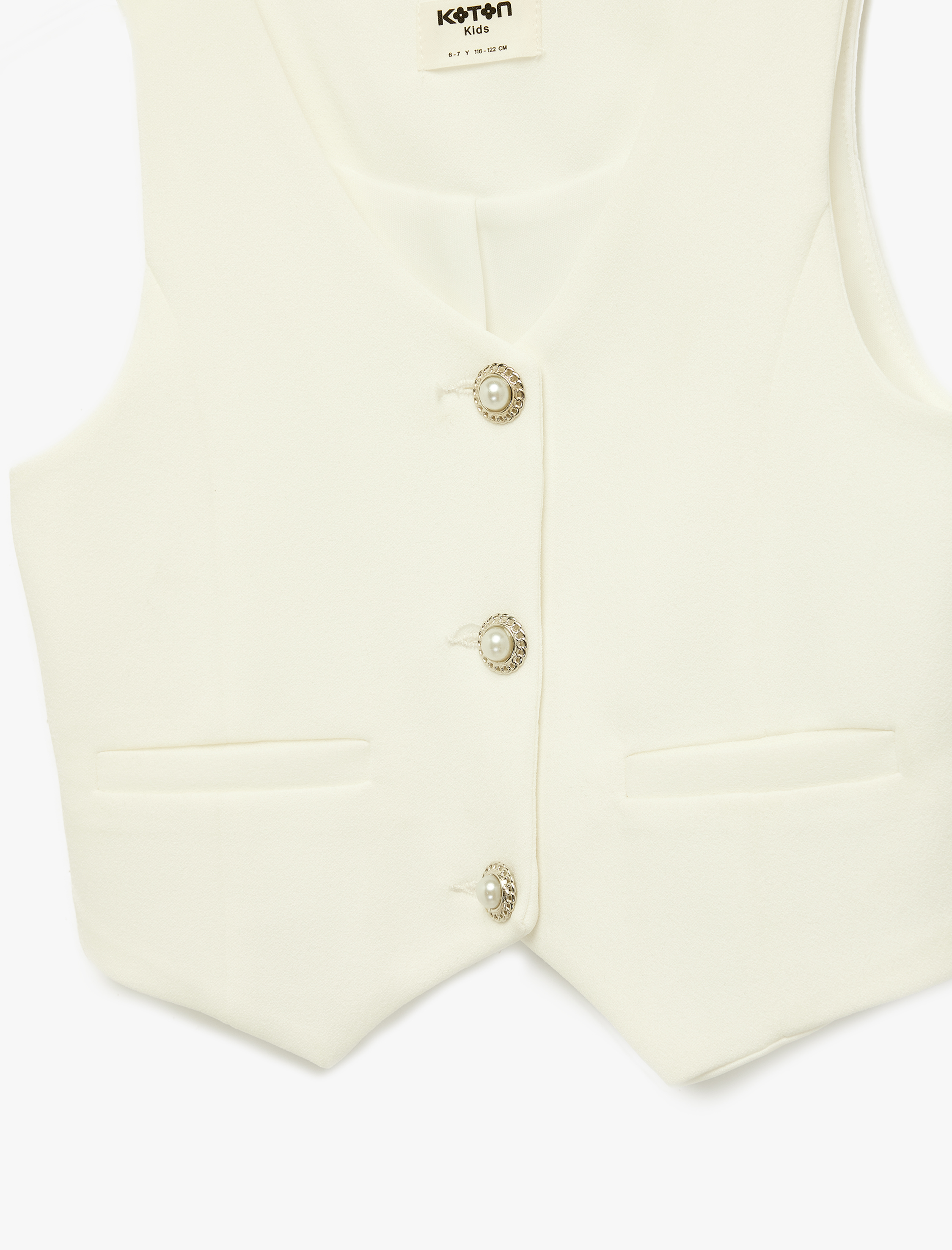  Kız Çocuk V Yaka Düğme Detaylı Kolsuz Yelek