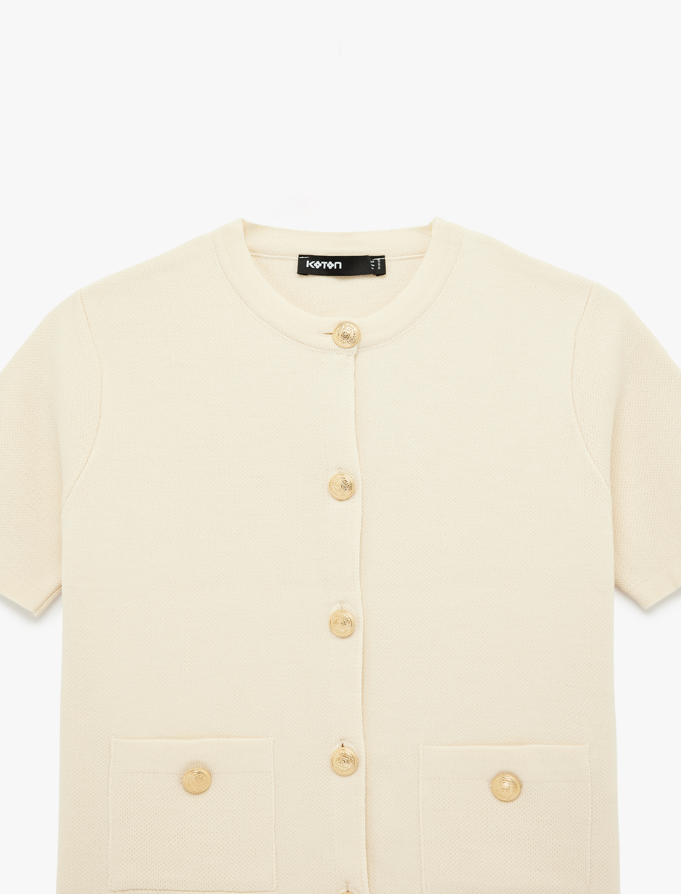   Kısa Kollu Bisiklet Yaka Cepli Triko Hırka