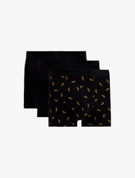 Lastik Detaylı Baskılı Pamuklu 3'lü Boxer Seti