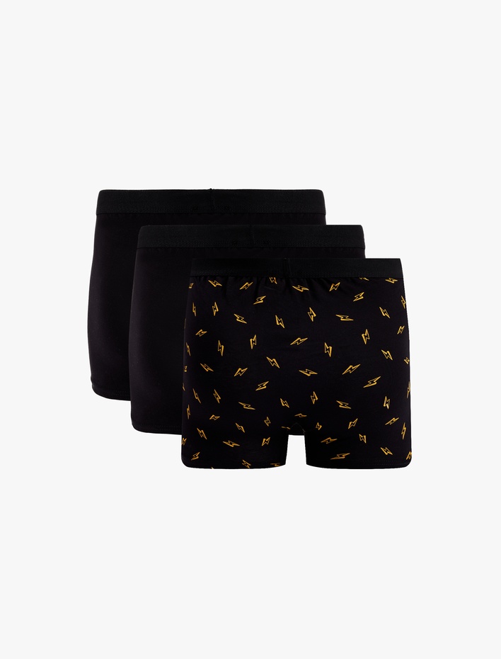  Lastik Detaylı Baskılı Pamuklu 3'lü Boxer Seti