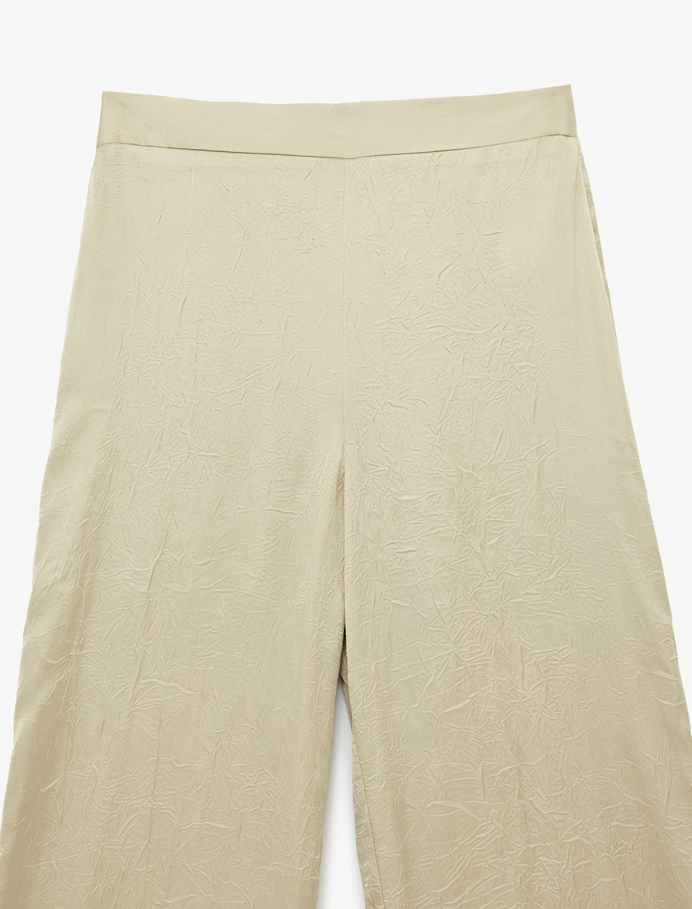   Bol Kesim Yüksek Bel Geniş Paça Dokulu Saten Pantolon