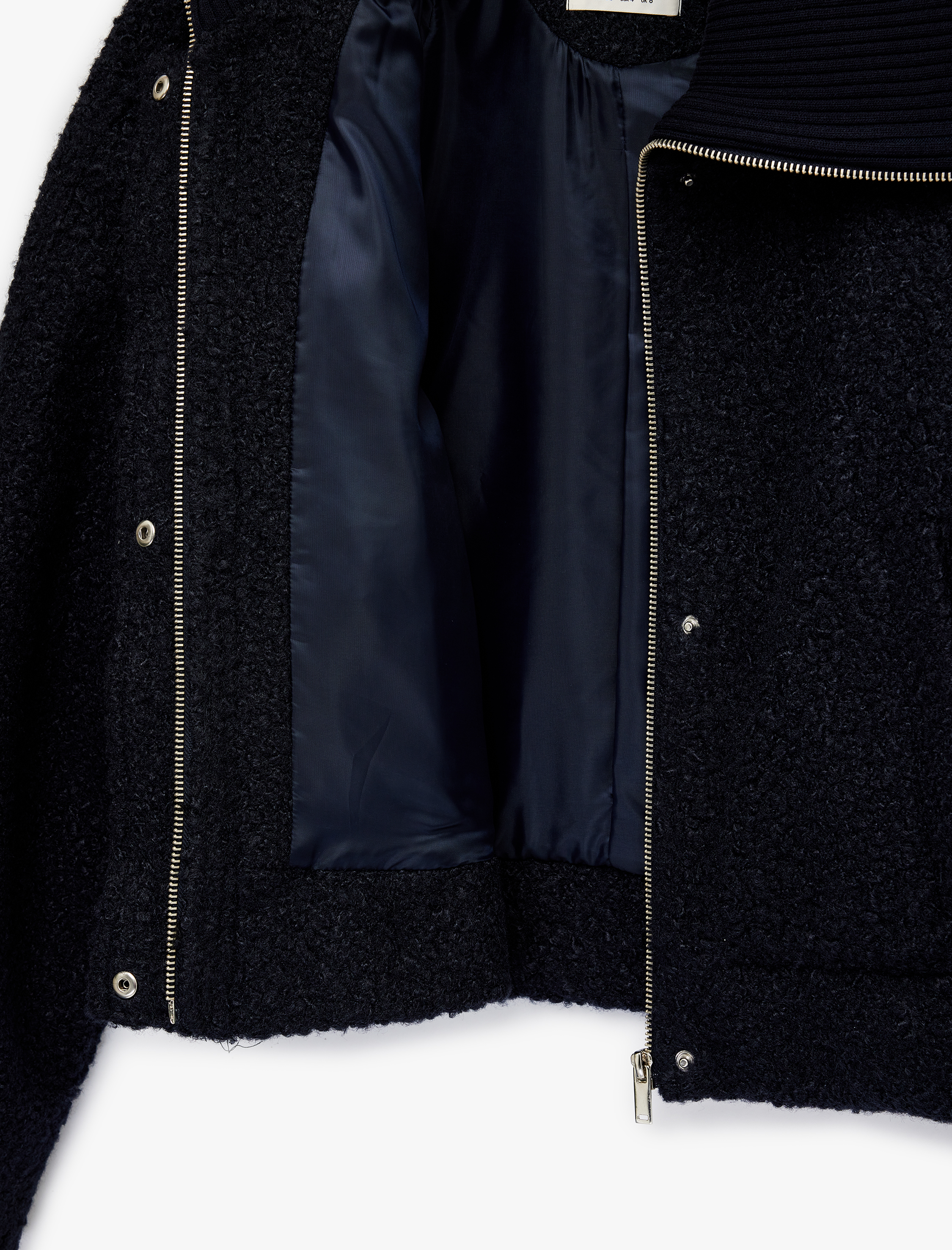   Uzun Kollu Fermuarlı Cep Detaylı Geniş Yaka Crop Ceket