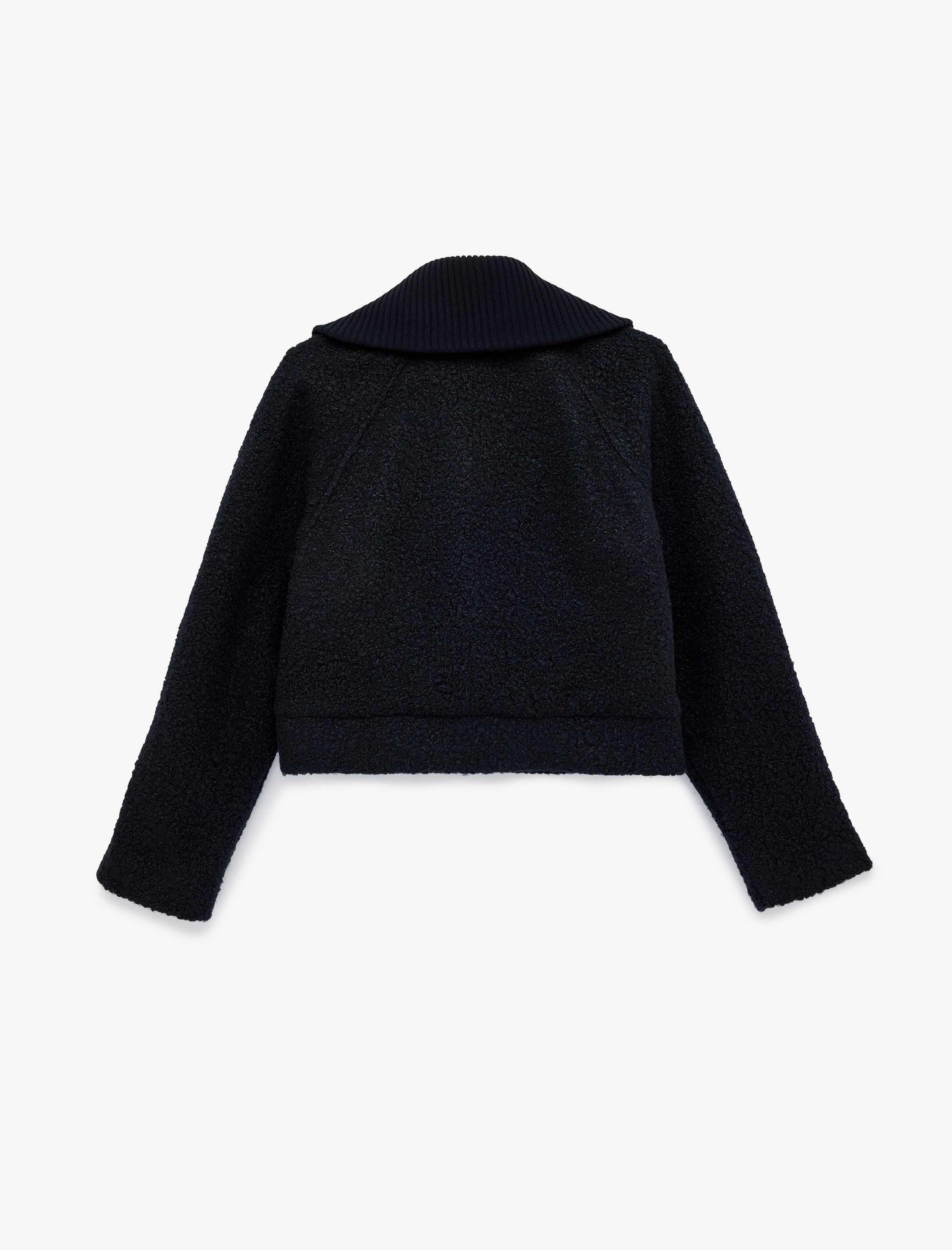   Uzun Kollu Fermuarlı Cep Detaylı Geniş Yaka Crop Ceket