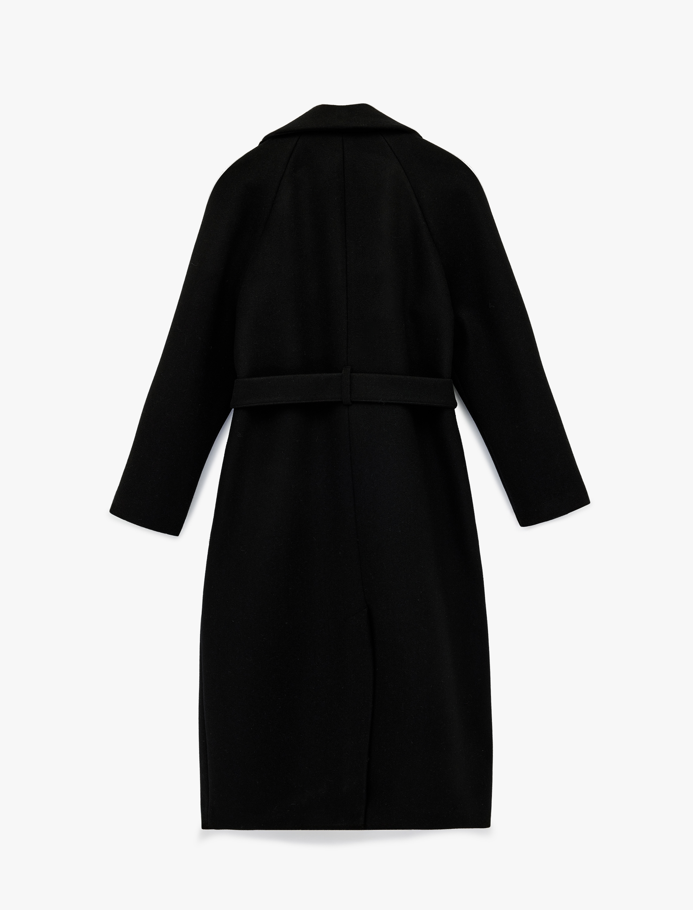   Kemerli Kaşe Kaban Kruvaze Düğmeli Uzun Kollu Cepli