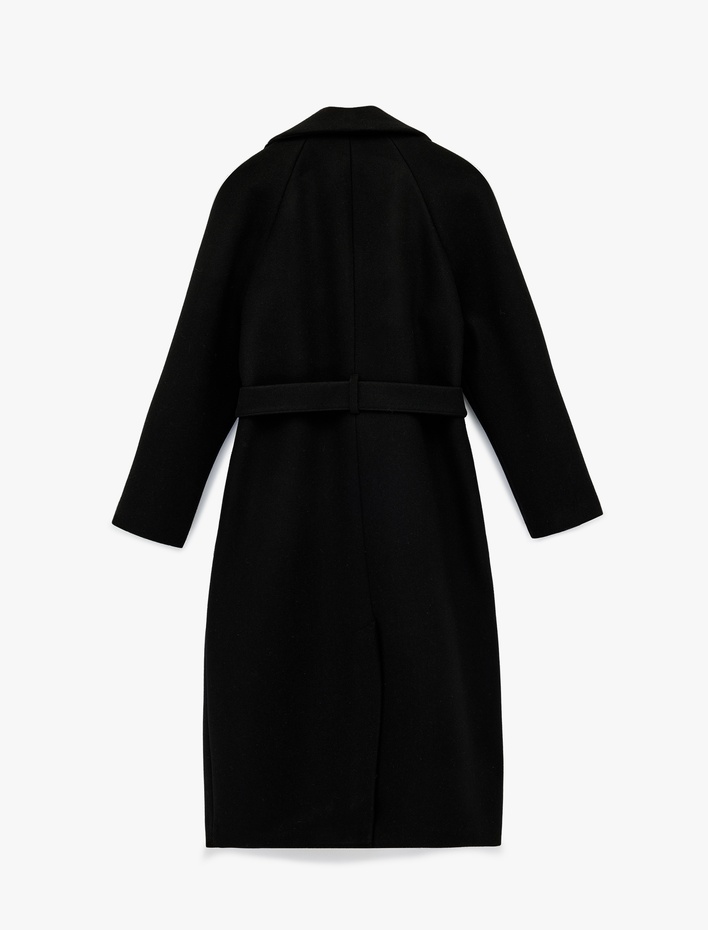  Kemerli Kaşe Kaban Kruvaze Düğmeli Uzun Kollu Cepli