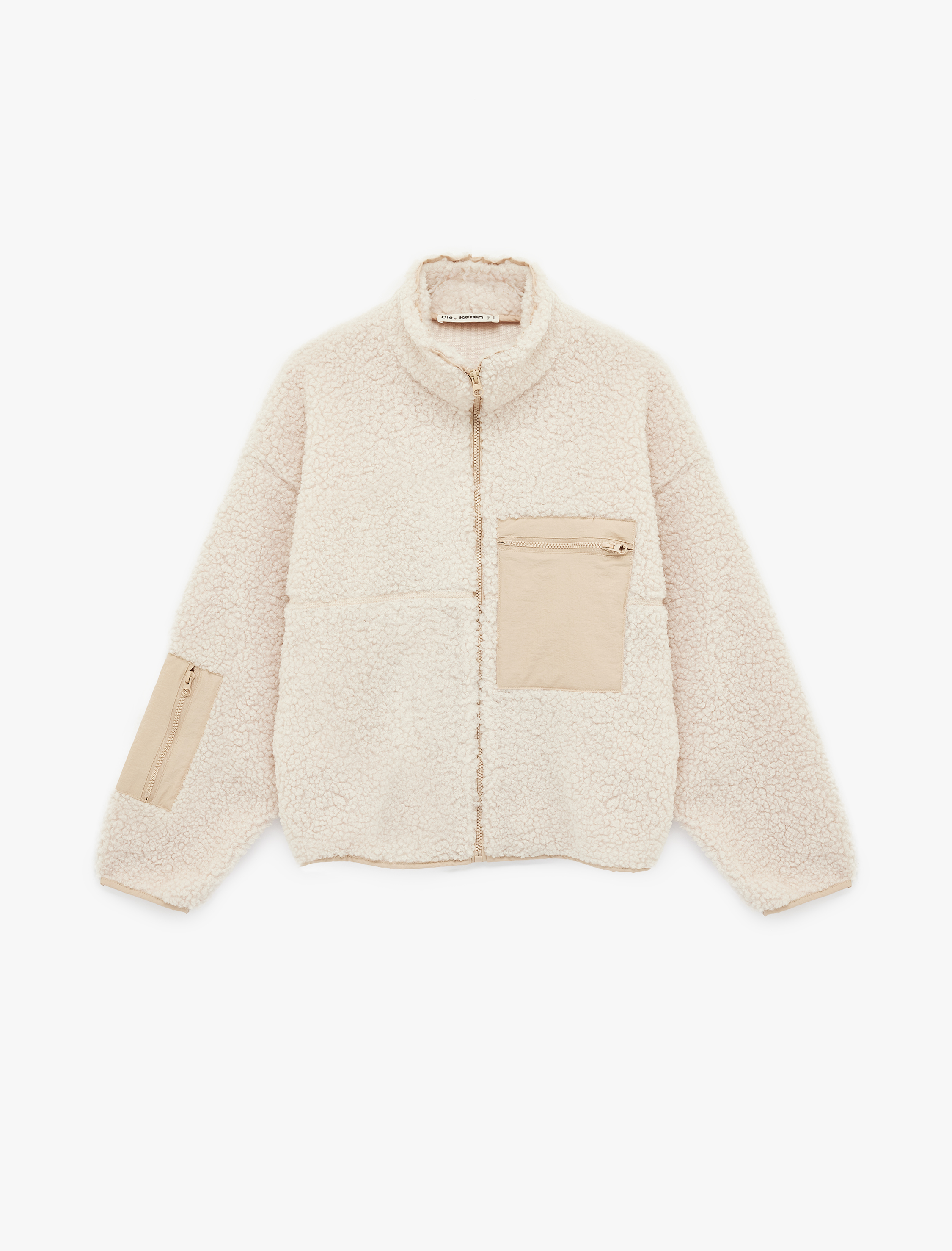   Uzun Kollu Fermuarlı Cep Detaylı Oversize Peluş Ceket