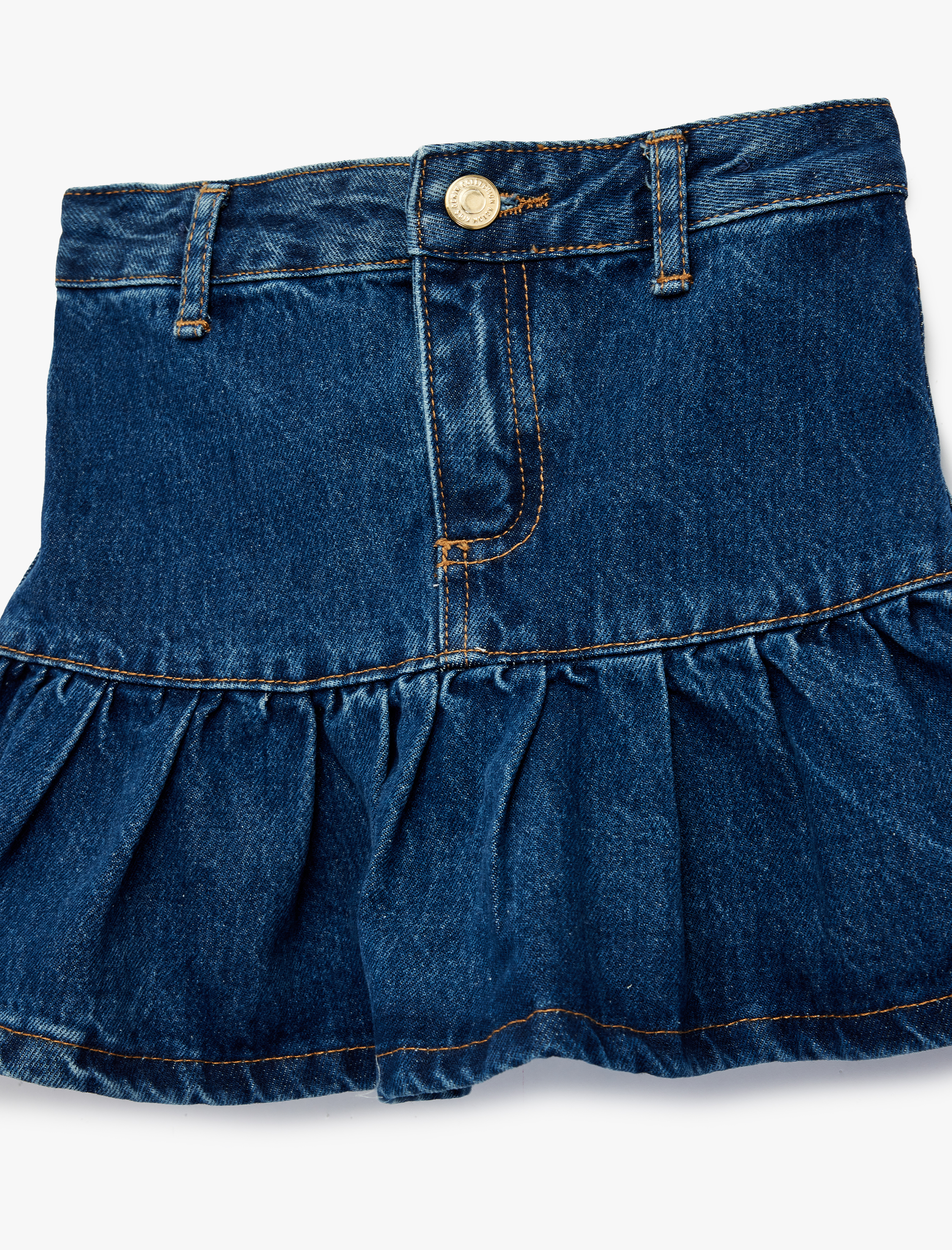  Kız Çocuk Pamuklu Düğmeli Balon Form Pileli Mini Jean Etek