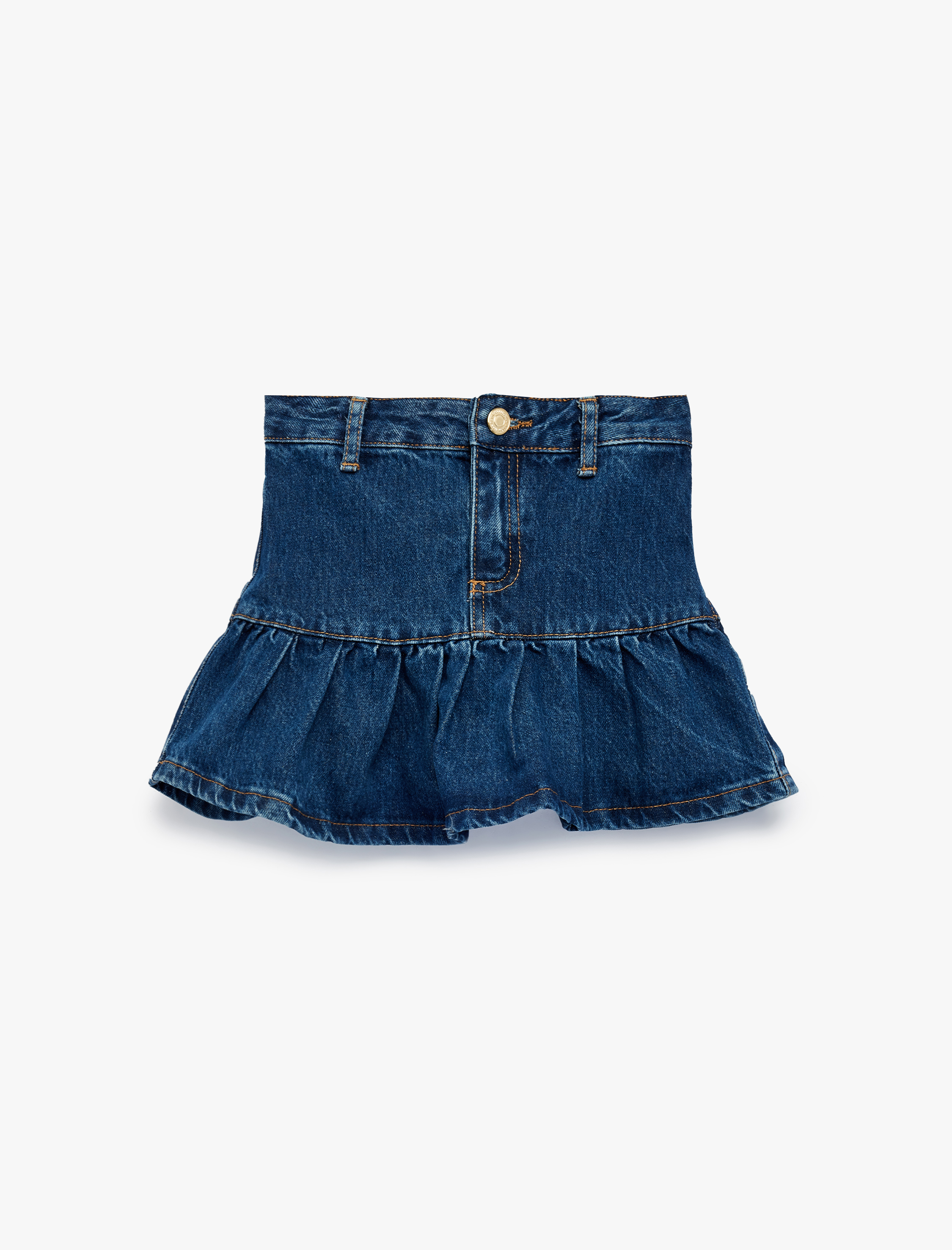  Kız Çocuk Pamuklu Düğmeli Balon Form Pileli Mini Jean Etek