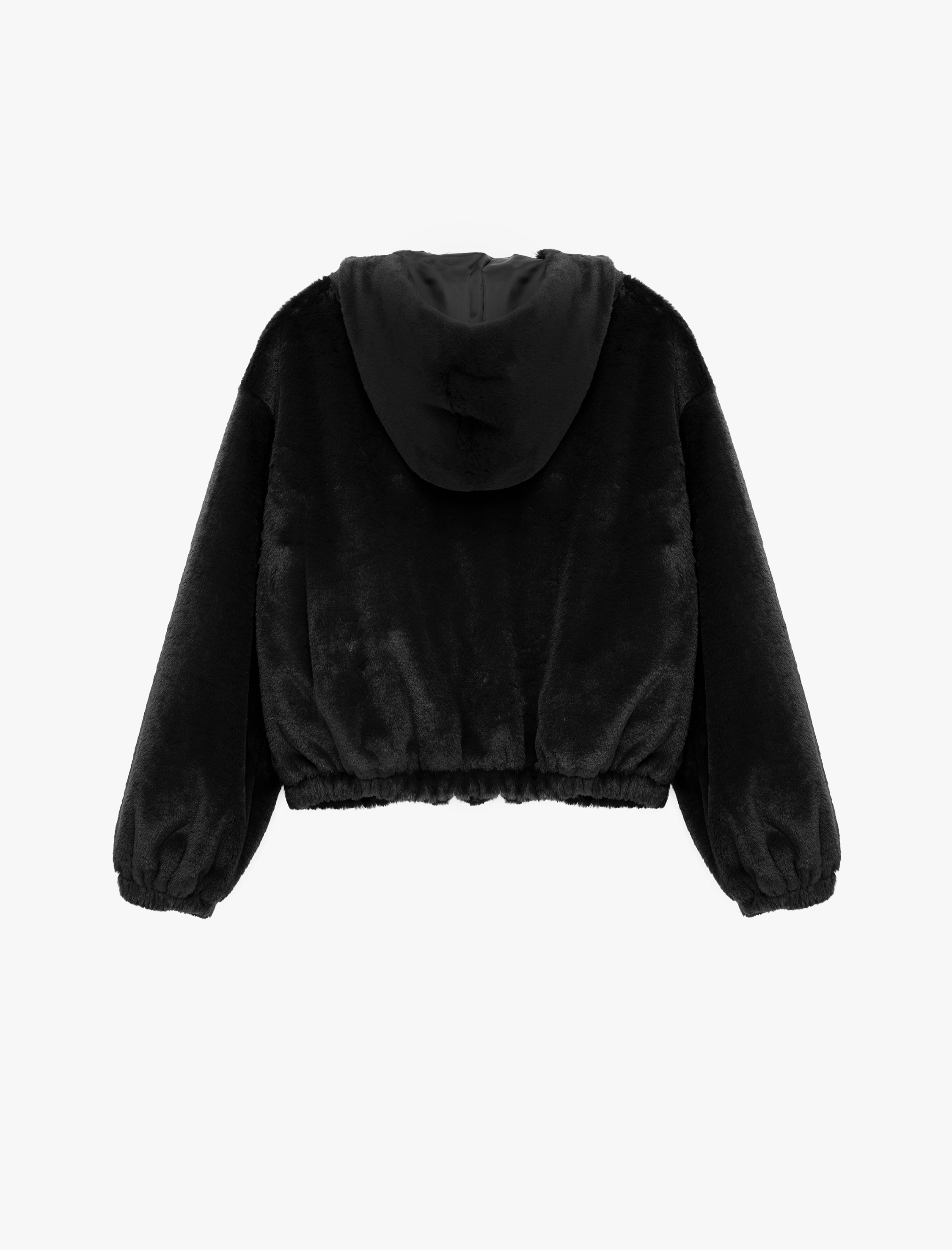   Kapüşonlu Fermuarlı Suni Kürk Ceket