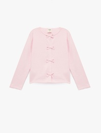 Uzun Kollu Bisiklet Yaka Fiyonklu Pamuklu Hırka