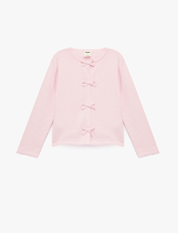 Kız Bebek Uzun Kollu Bisiklet Yaka Fiyonklu Pamuklu Hırka