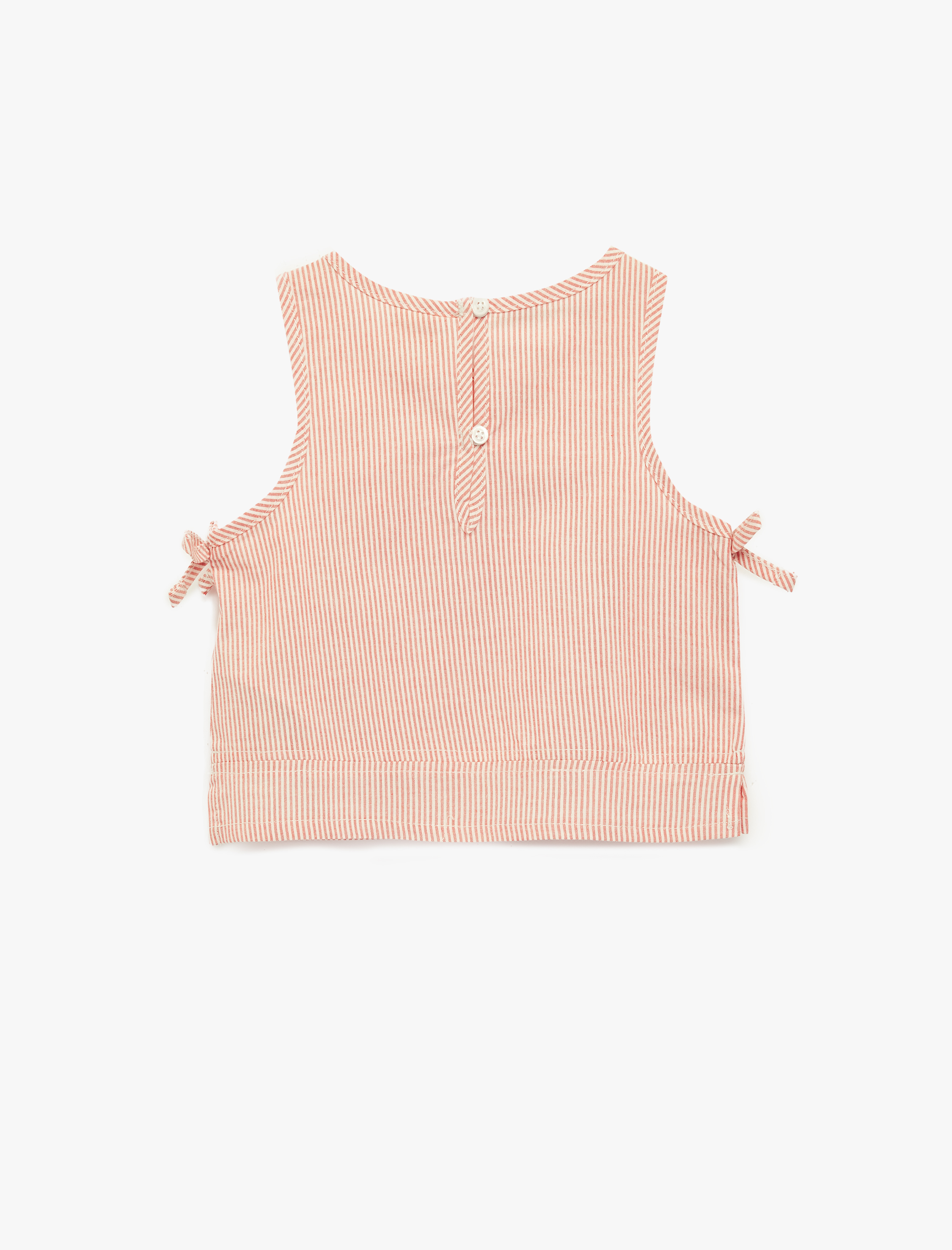  Kız Bebek Bisiklet Yaka Kurdele Detaylı Kolsuz Pamuklu Bluz