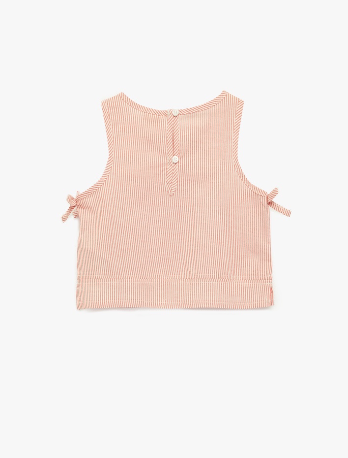 Kız Bebek Bisiklet Yaka Kurdele Detaylı Kolsuz Pamuklu Bluz