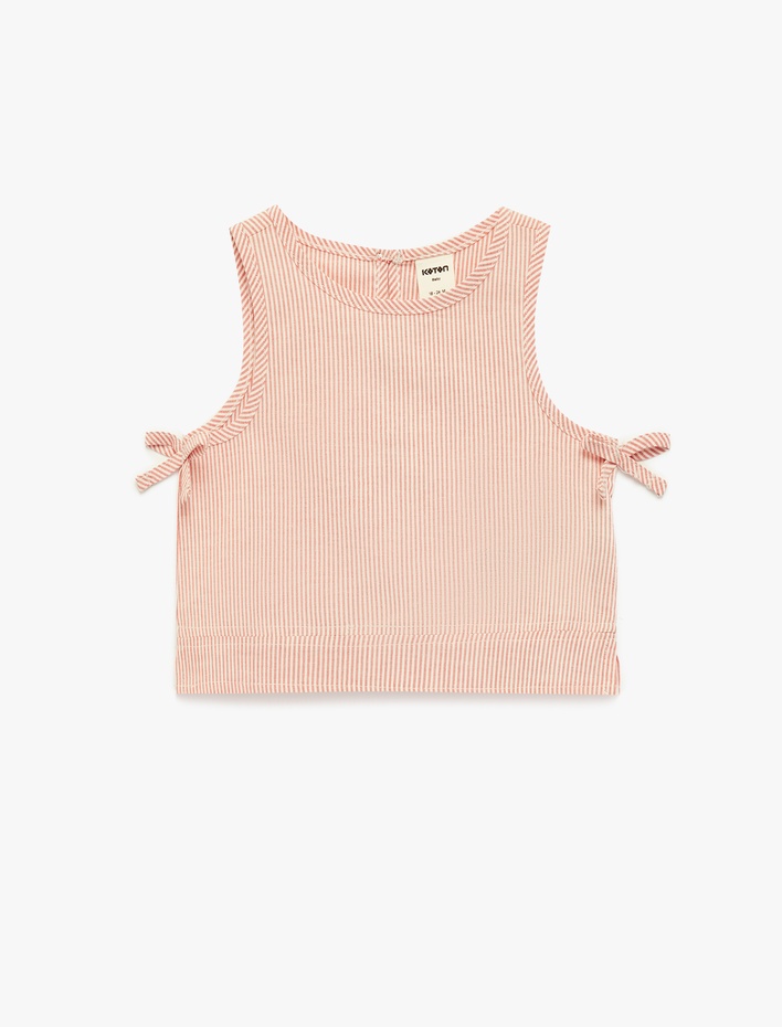 Kız Bebek Bisiklet Yaka Kurdele Detaylı Kolsuz Pamuklu Bluz