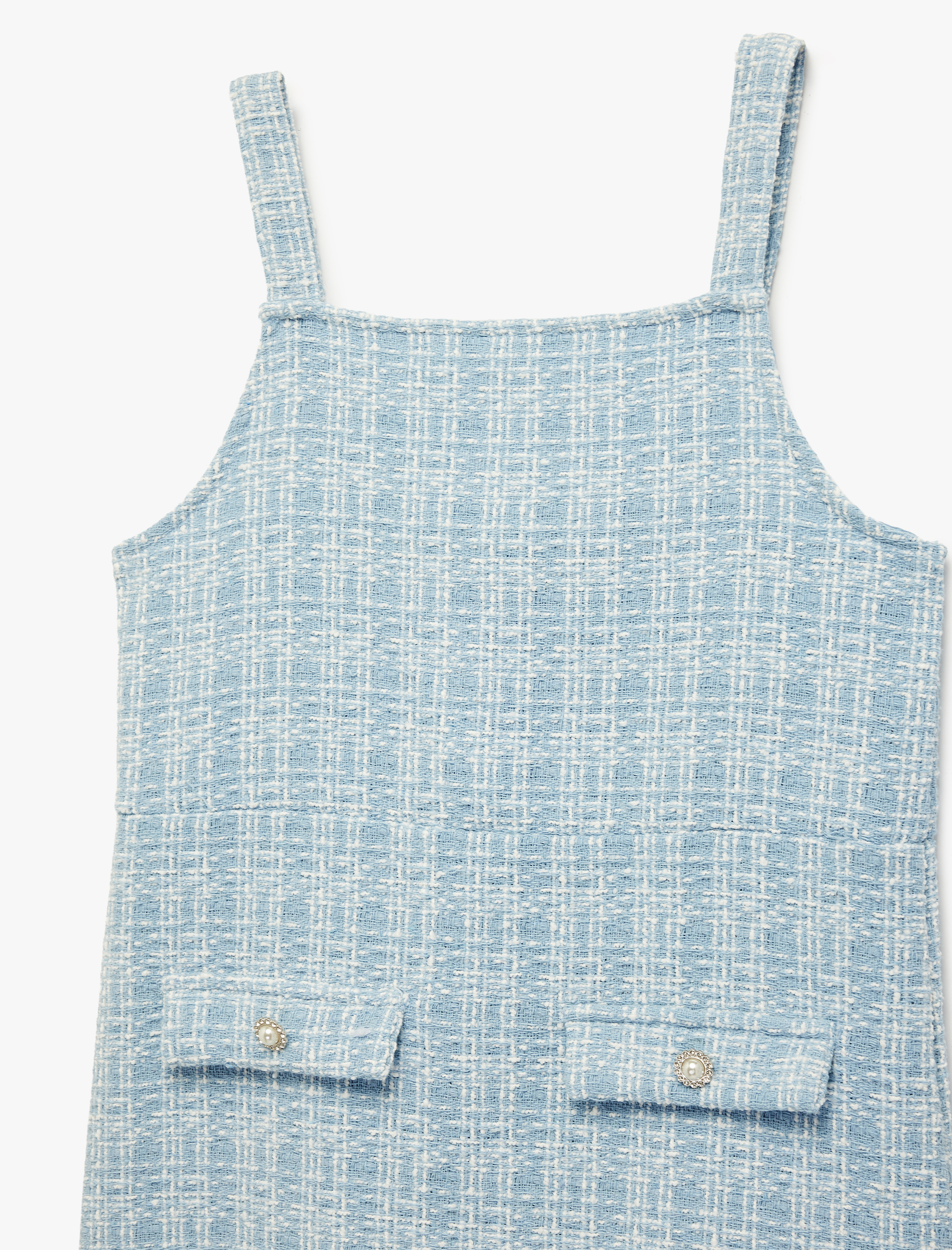  Kız Çocuk Kare Yaka Cep Detaylı Tüvit Jile Elbise