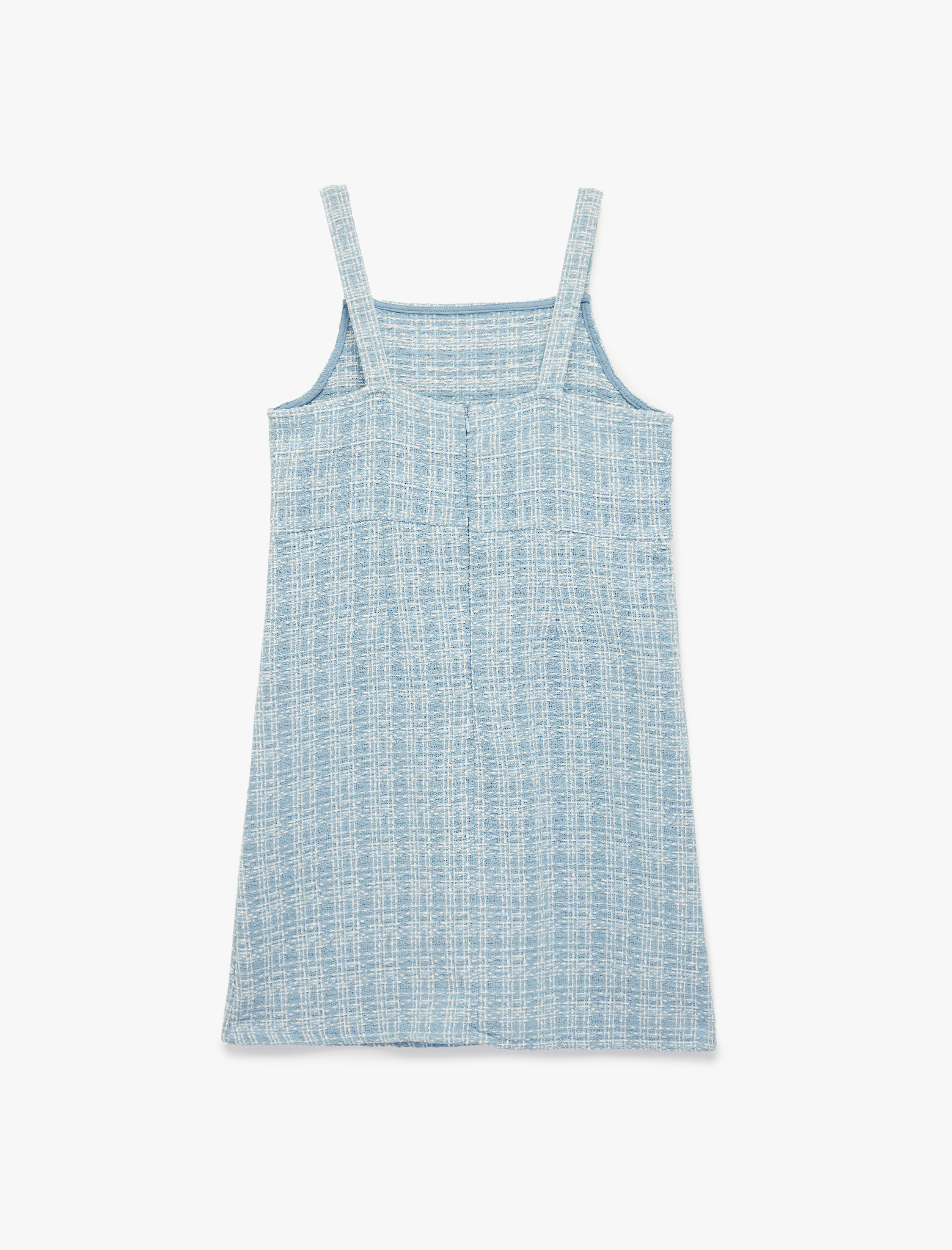  Kız Çocuk Kare Yaka Cep Detaylı Tüvit Jile Elbise