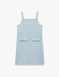 Kare Yaka Cep Detaylı Tüvit Jile Elbise