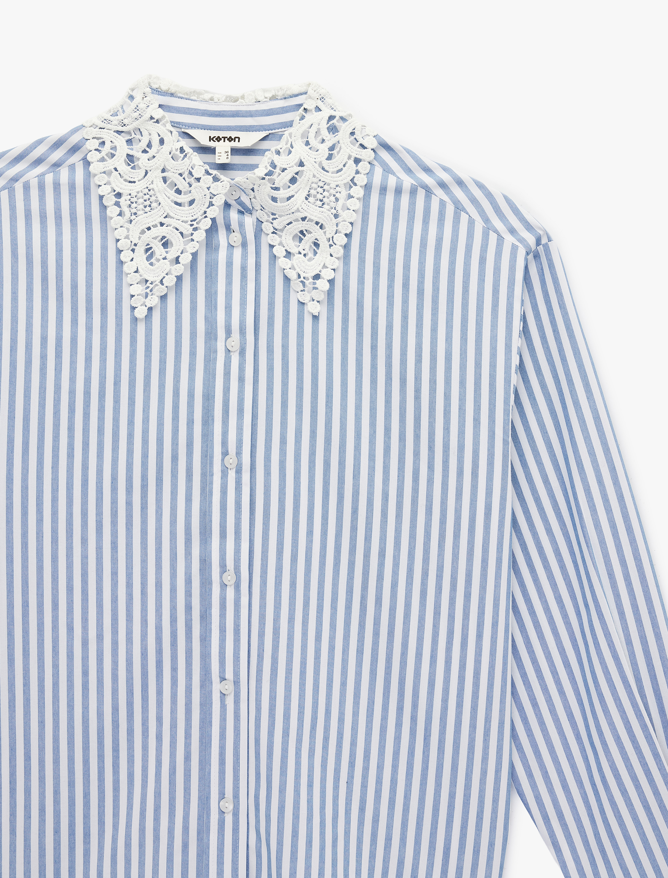   Regular Fit Uzun Kollu Dantel Yaka Çizgili Poplin Gömlek