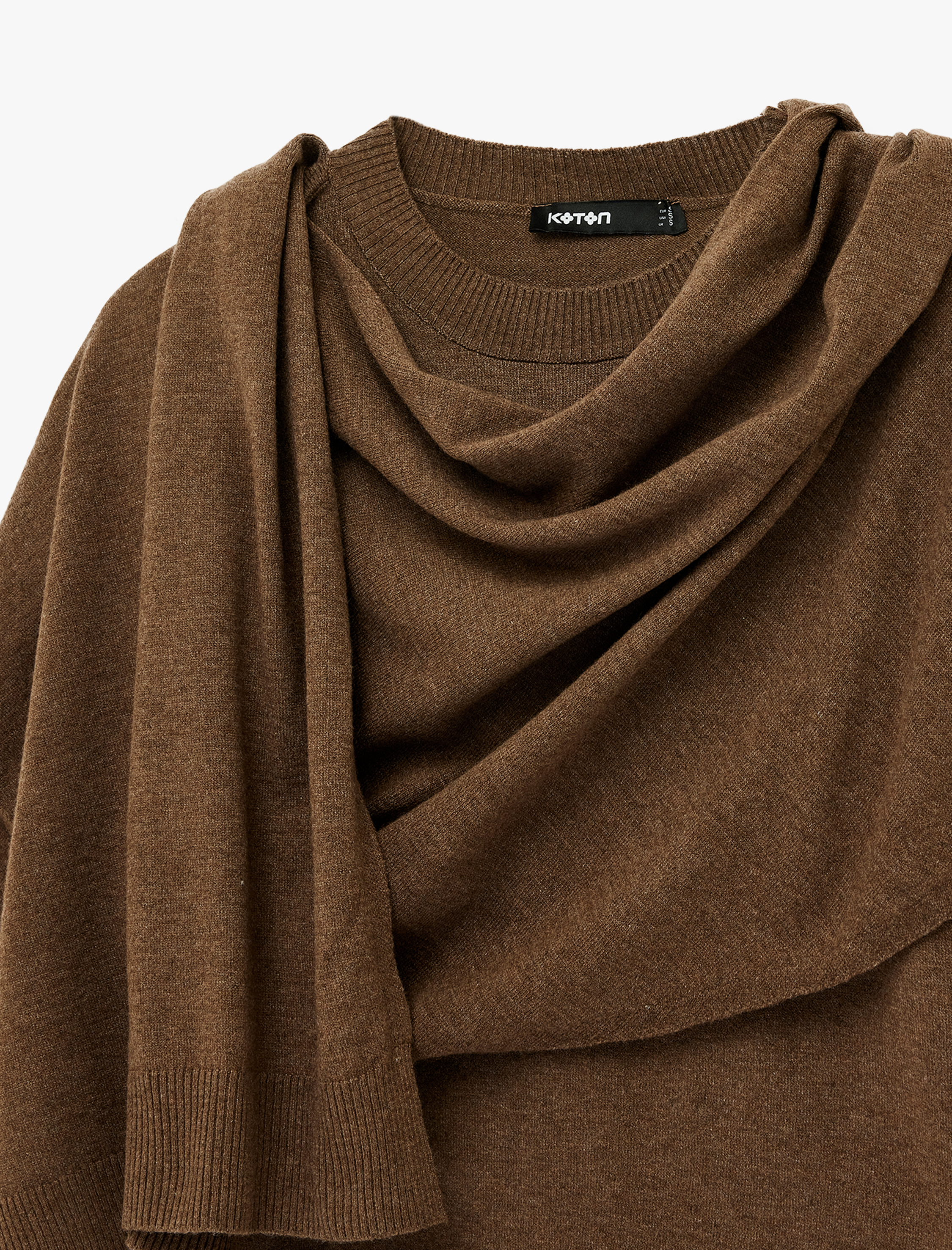   Uzun Kollu Yuvarlak Şal Yaka Triko Kazak