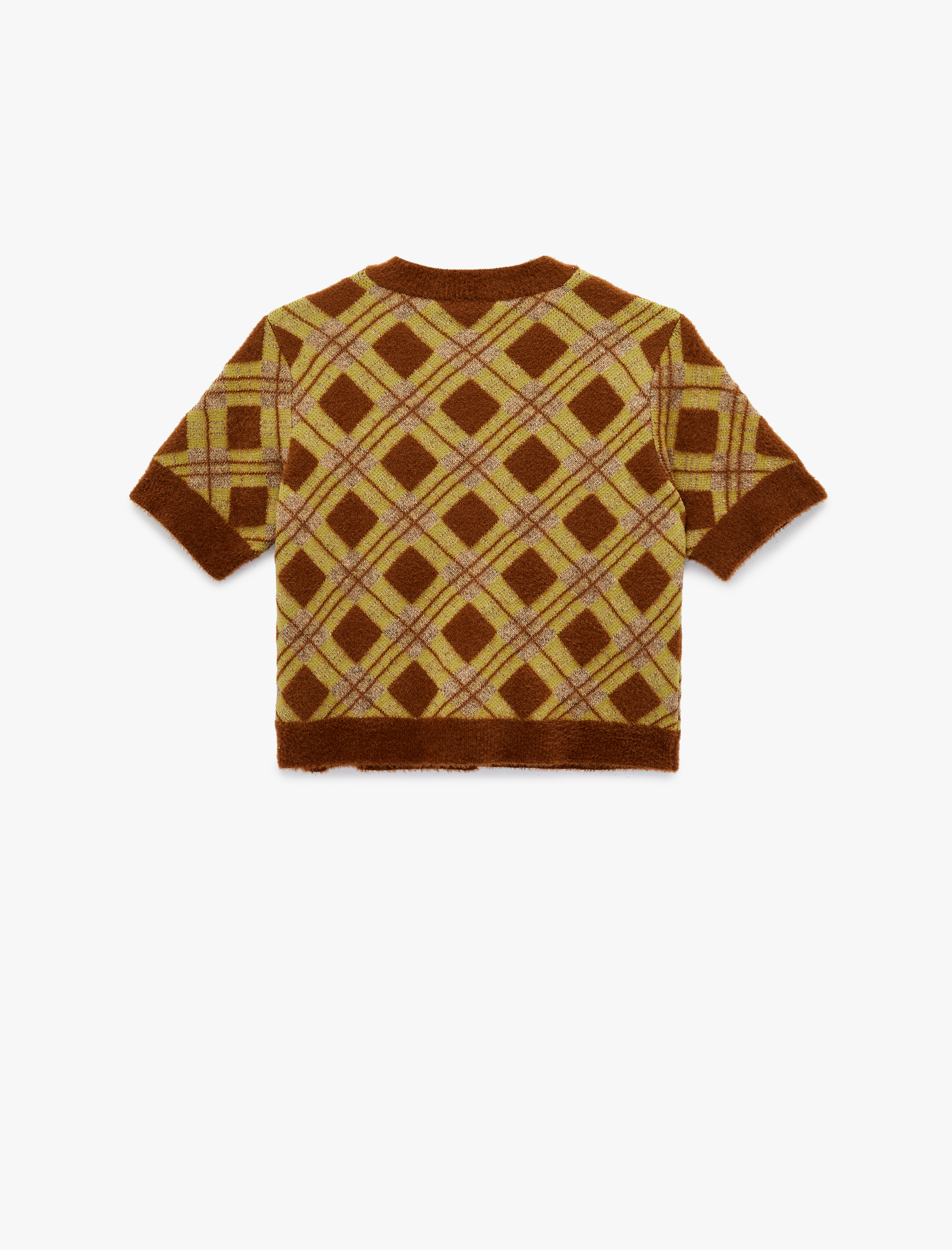   Düğmeli Bisiklet Yaka Kısa Kollu Baklava Desenli Triko Hırka