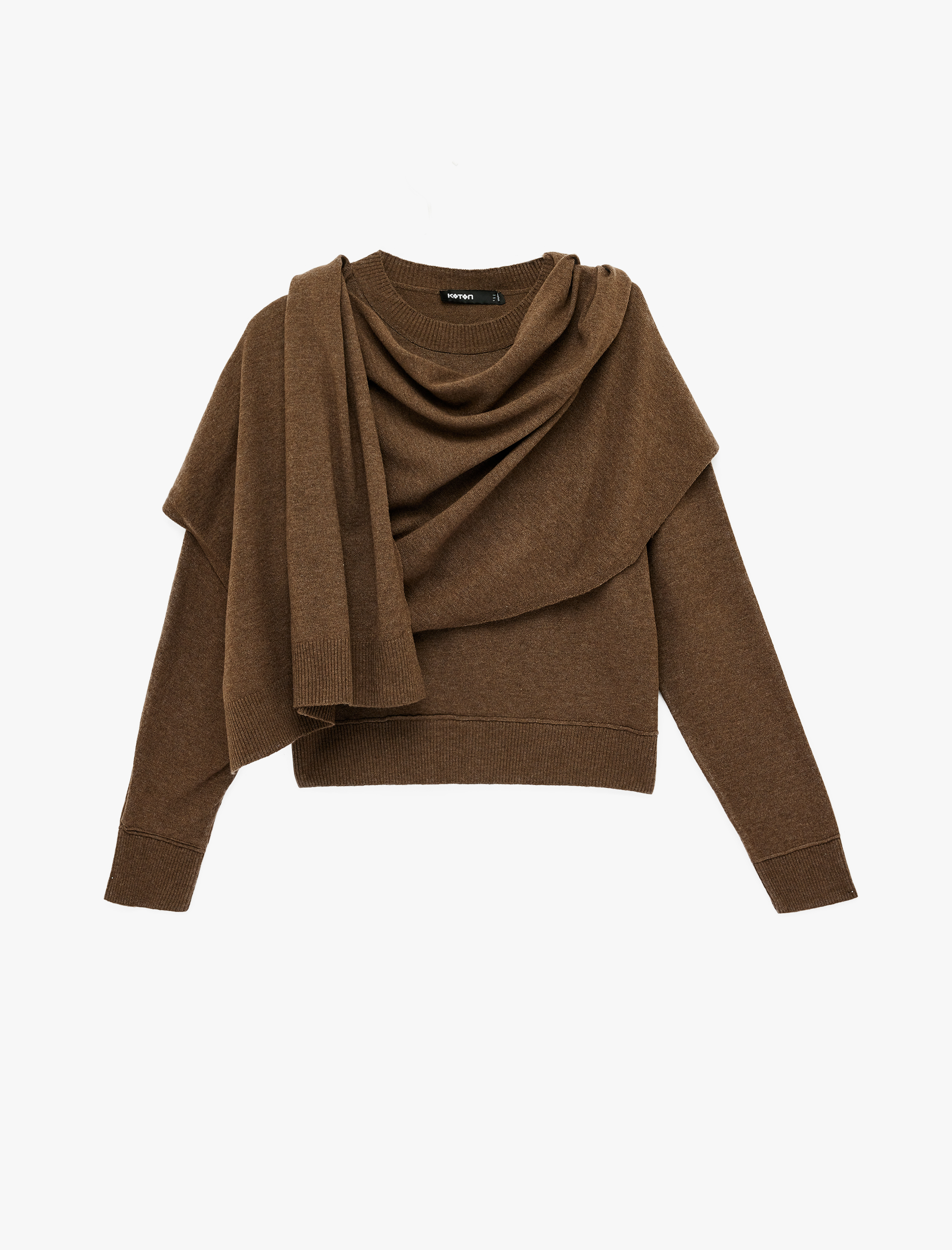   Uzun Kollu Yuvarlak Şal Yaka Triko Kazak