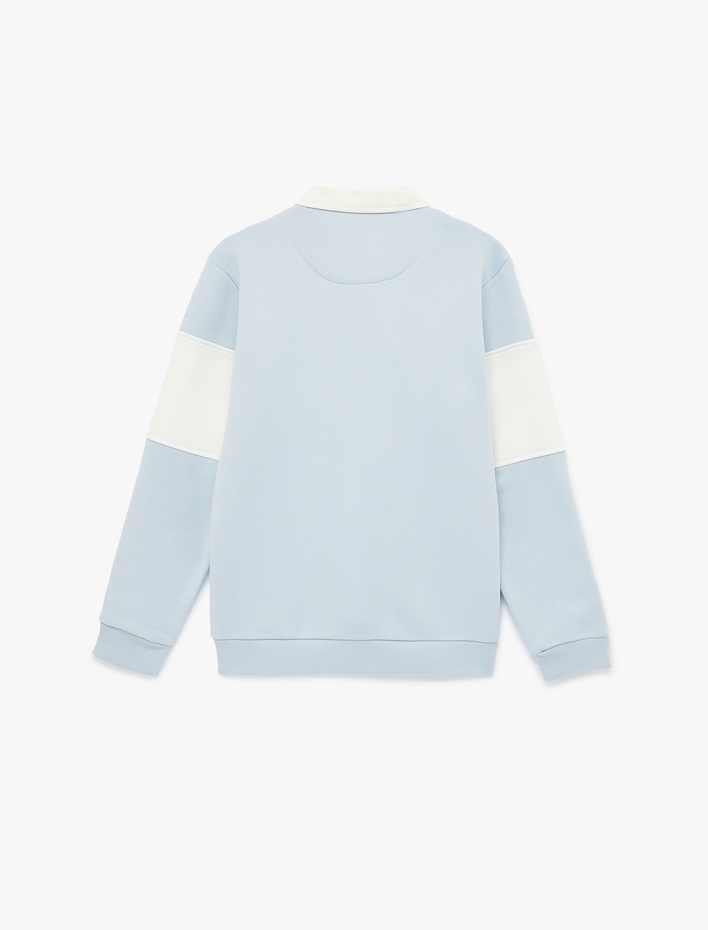  Uzun Kollu İşlemeli Renk Bloklu Polo Yaka Sweatshirt