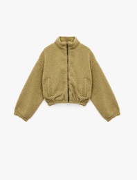 Fermuar Kapamalı Uzun Kollu Cepli Oversize Polar Ceket